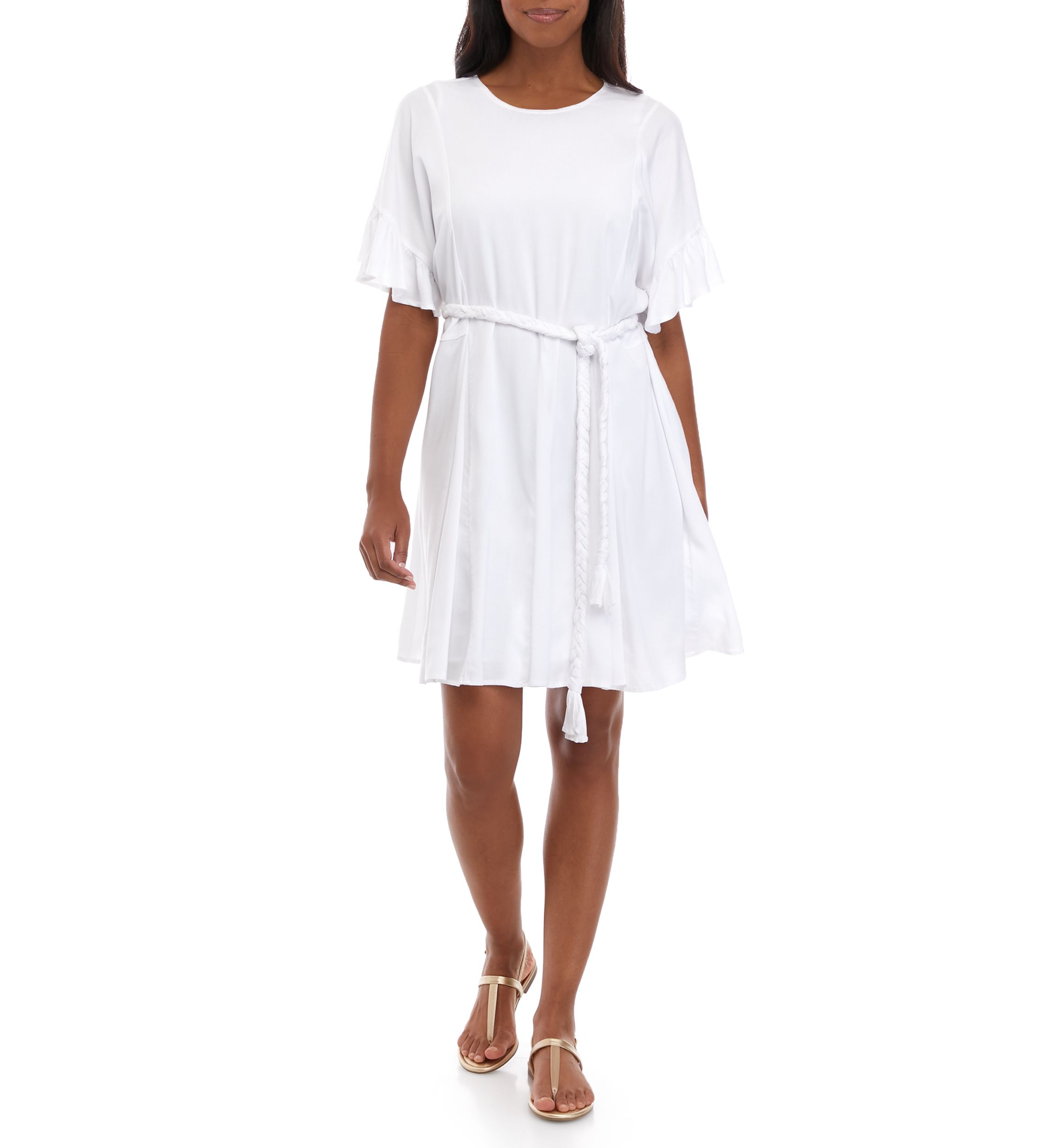 Womens Flutter Sleeve Godet Dress