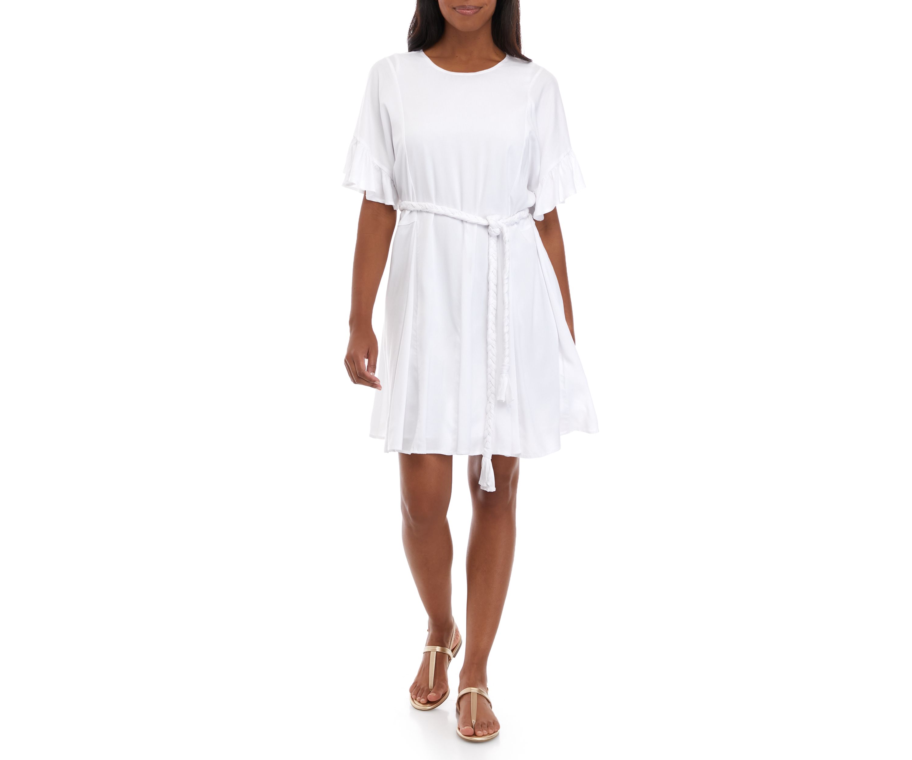 Womens Flutter Sleeve Godet Dress