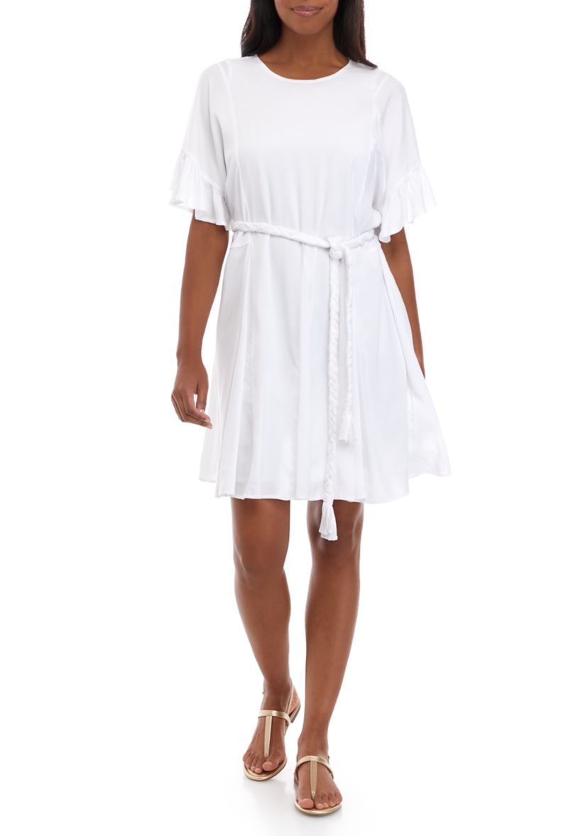 Womens Flutter Sleeve Godet Dress
