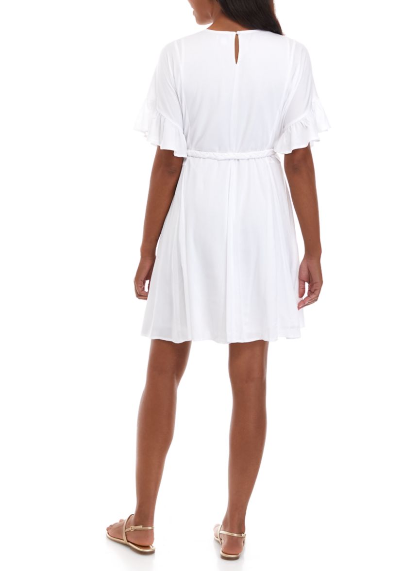 Womens Flutter Sleeve Godet Dress