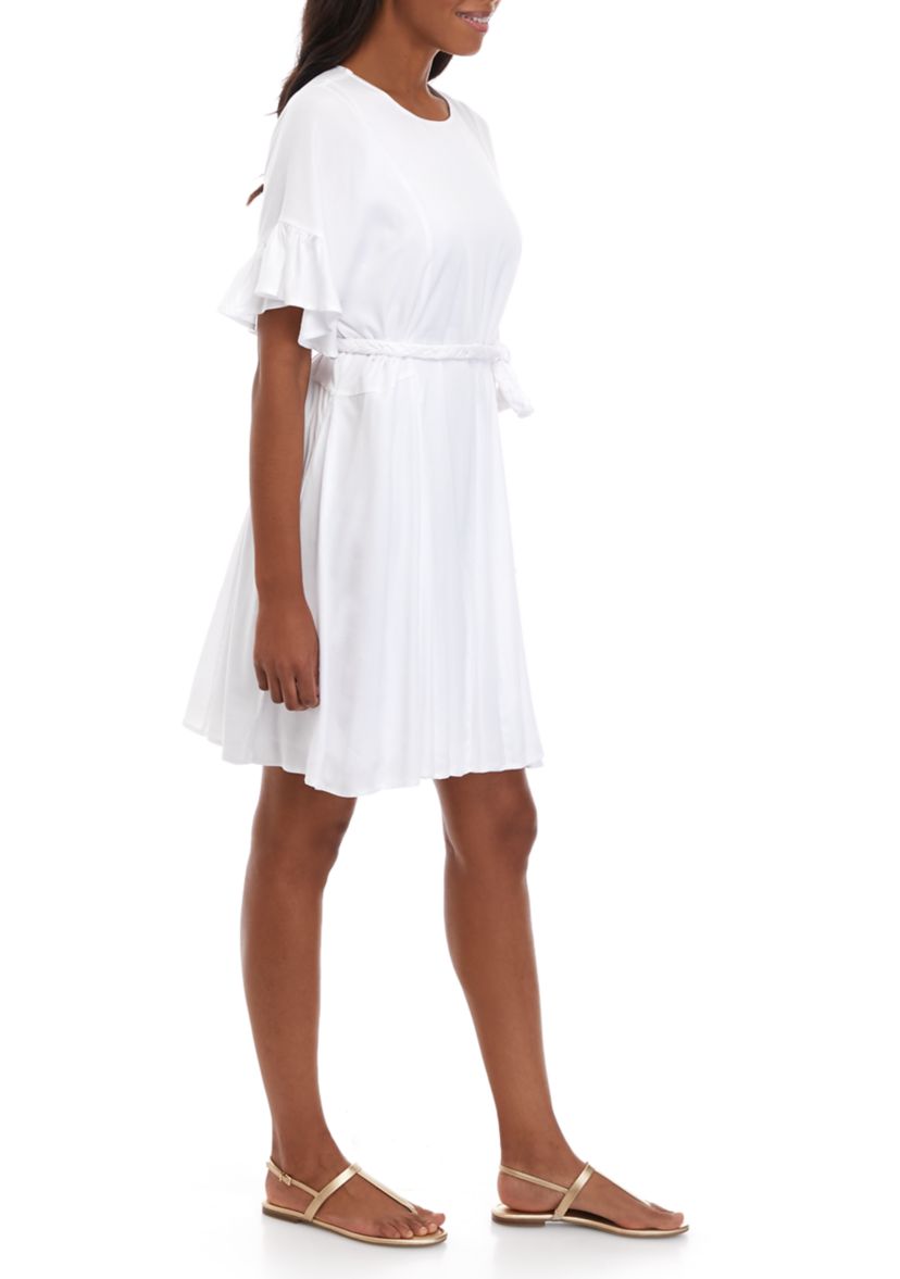 Womens Flutter Sleeve Godet Dress