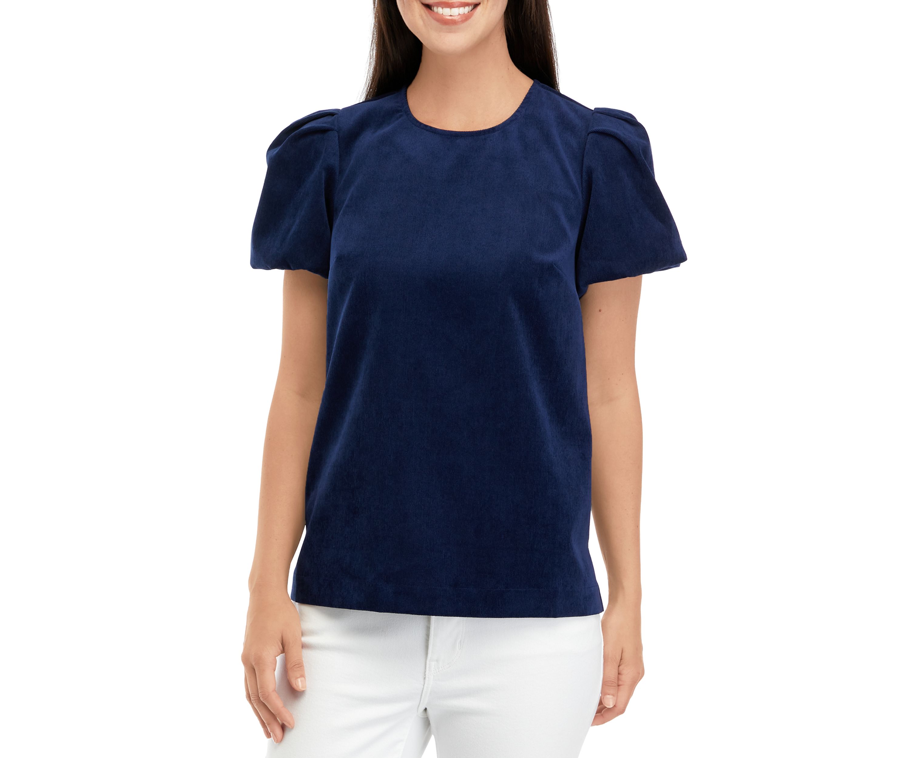Womens Puff Sleeve Corduroy Top