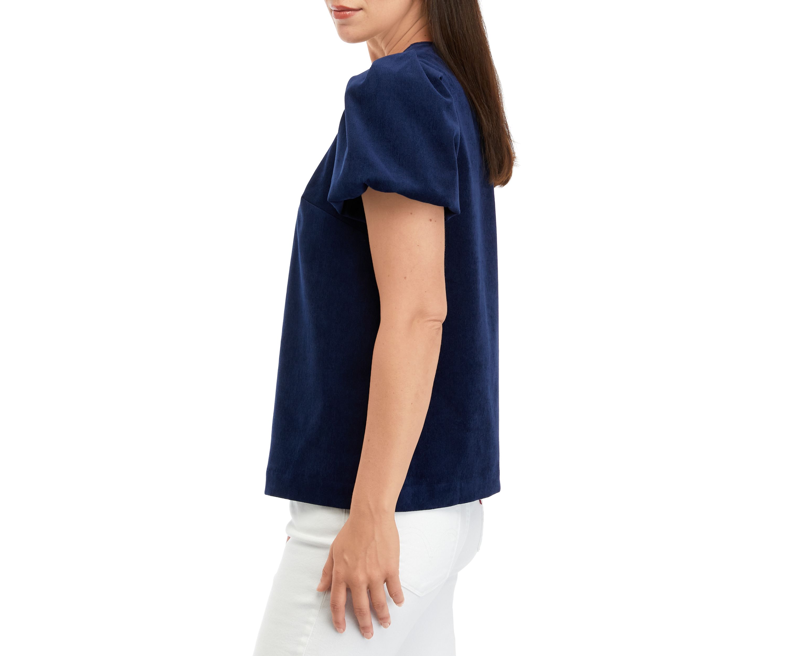 Womens Puff Sleeve Corduroy Top