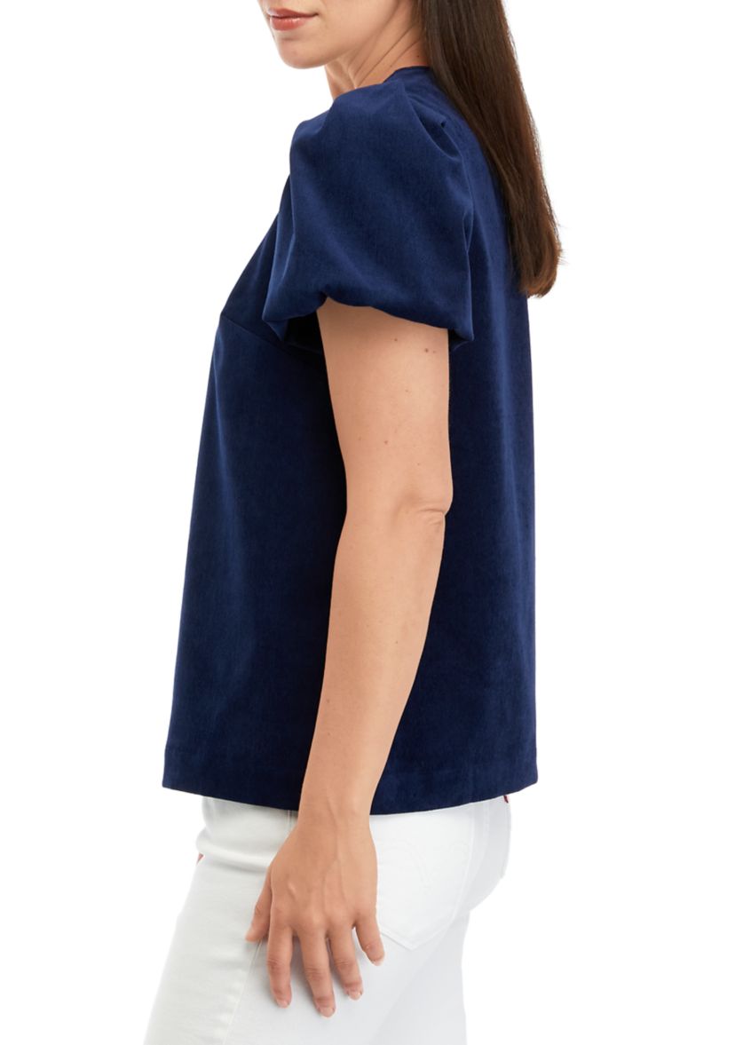 Womens Puff Sleeve Corduroy Top