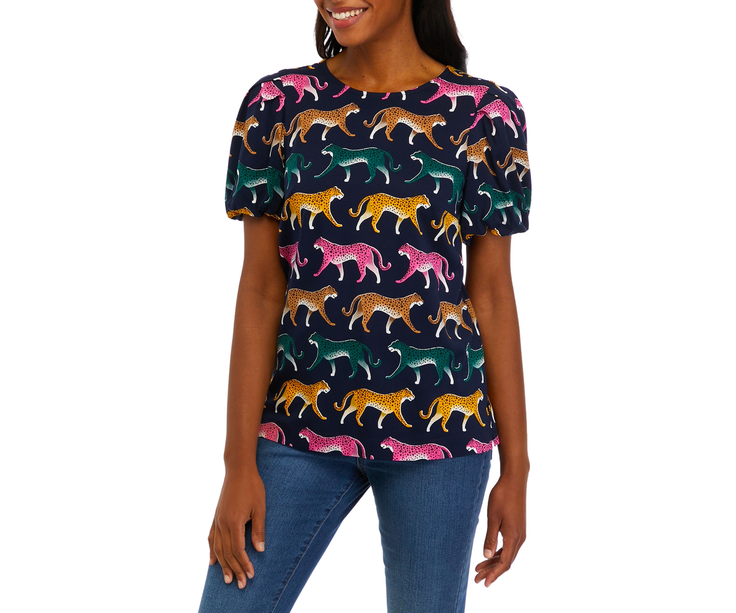 Womens Puff Sleeve Challis Top