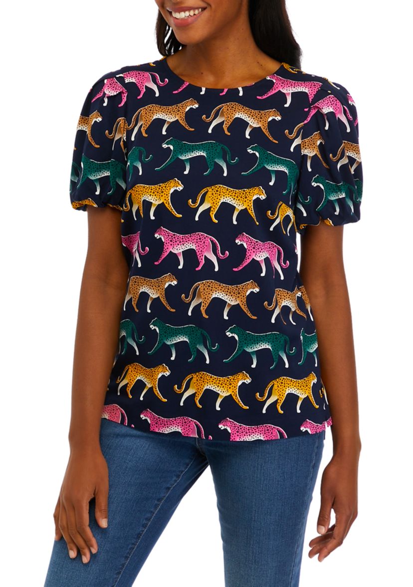 Womens Puff Sleeve Challis Top