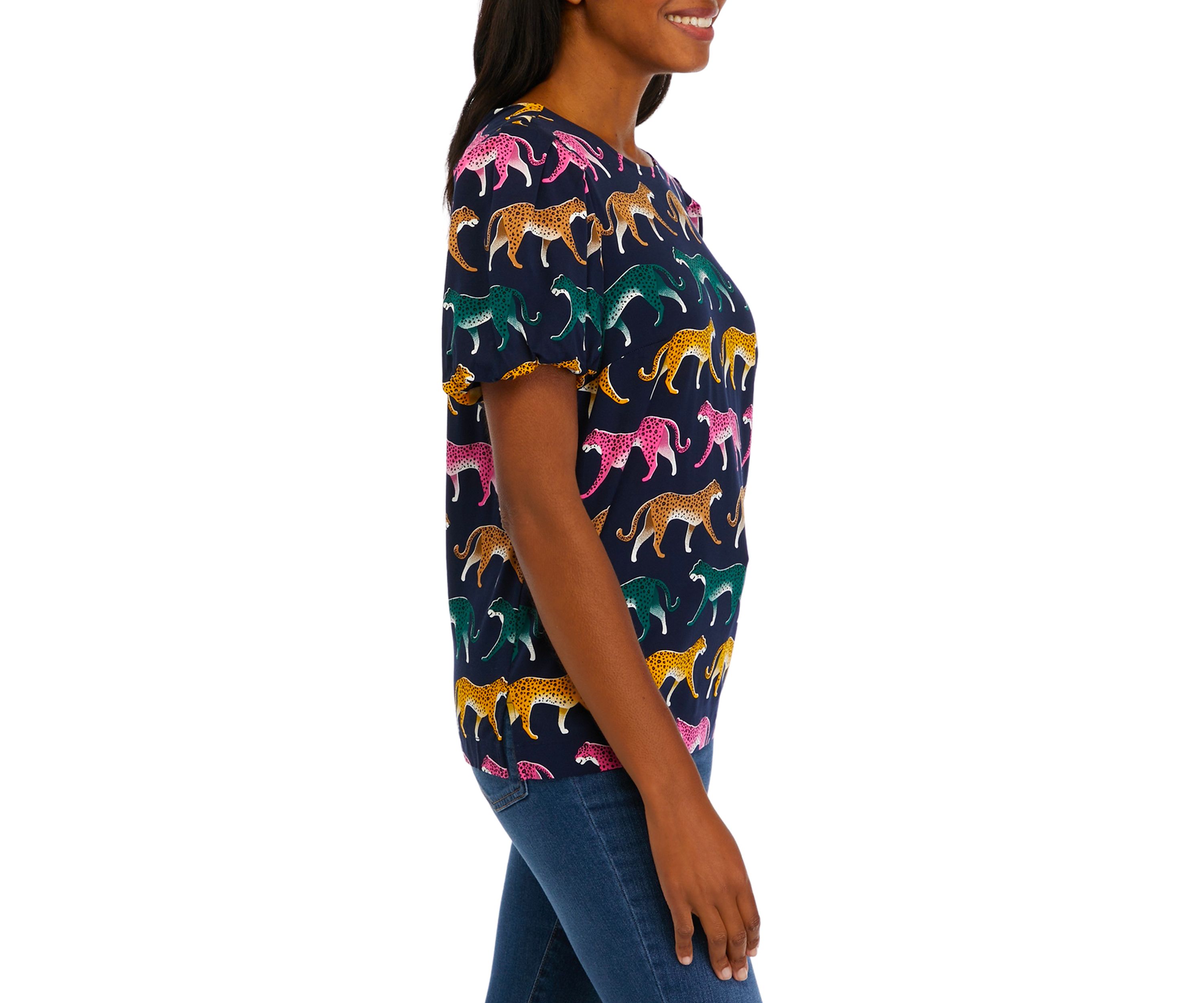 Womens Puff Sleeve Challis Top
