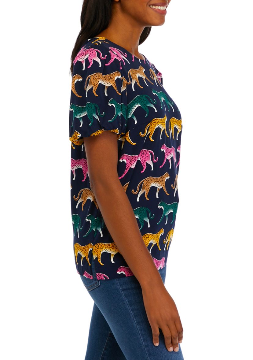 Womens Puff Sleeve Challis Top