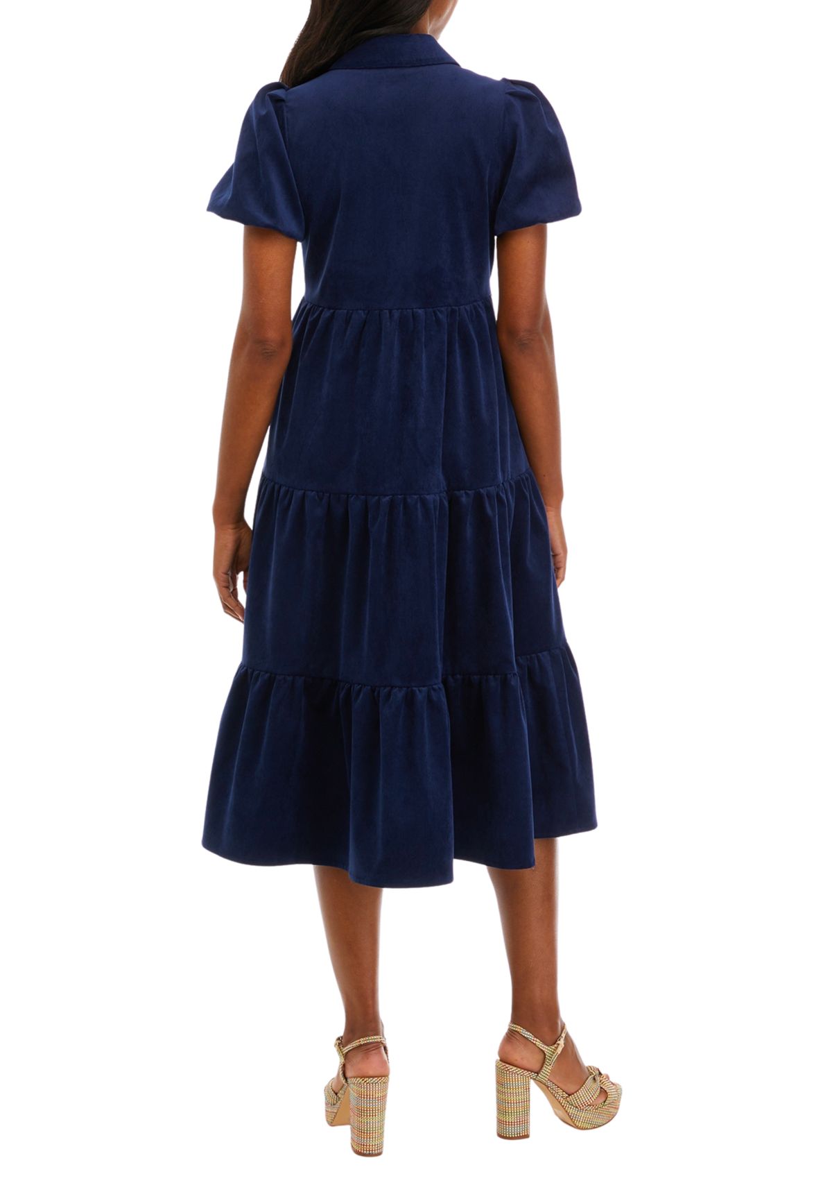 Womens Puff Sleeve Corduroy Dress