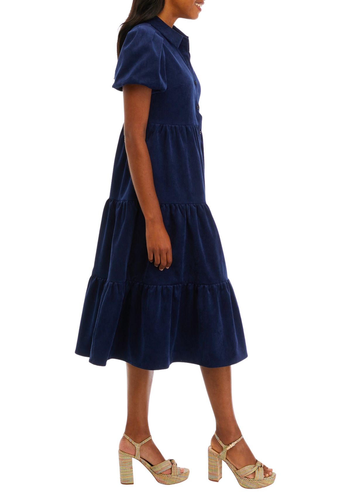 Womens Puff Sleeve Corduroy Dress