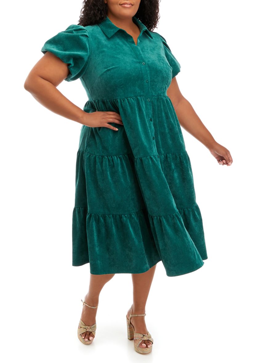 Crown & Ivy Plus Size Puff Sleeve Corduroy Dress | Belk