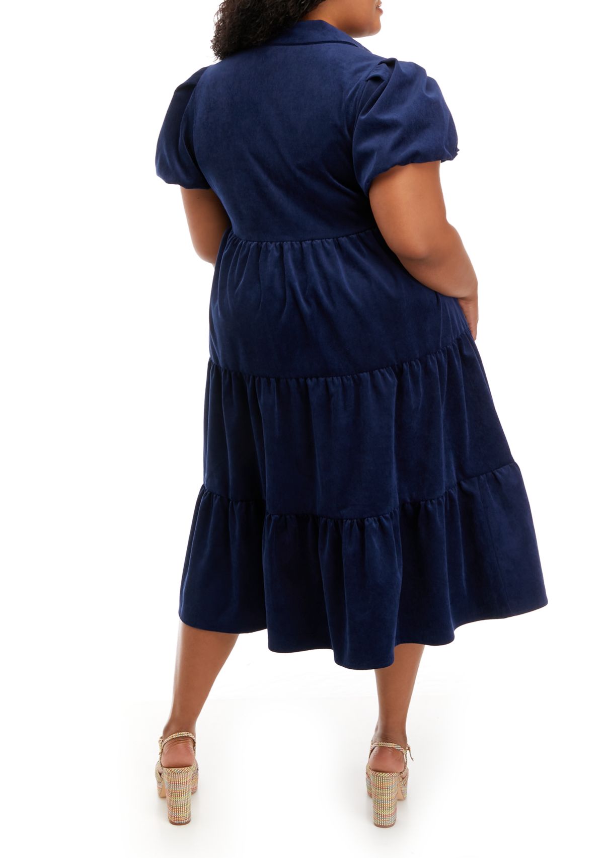 Plus Size Puff Sleeve Corduroy Dress