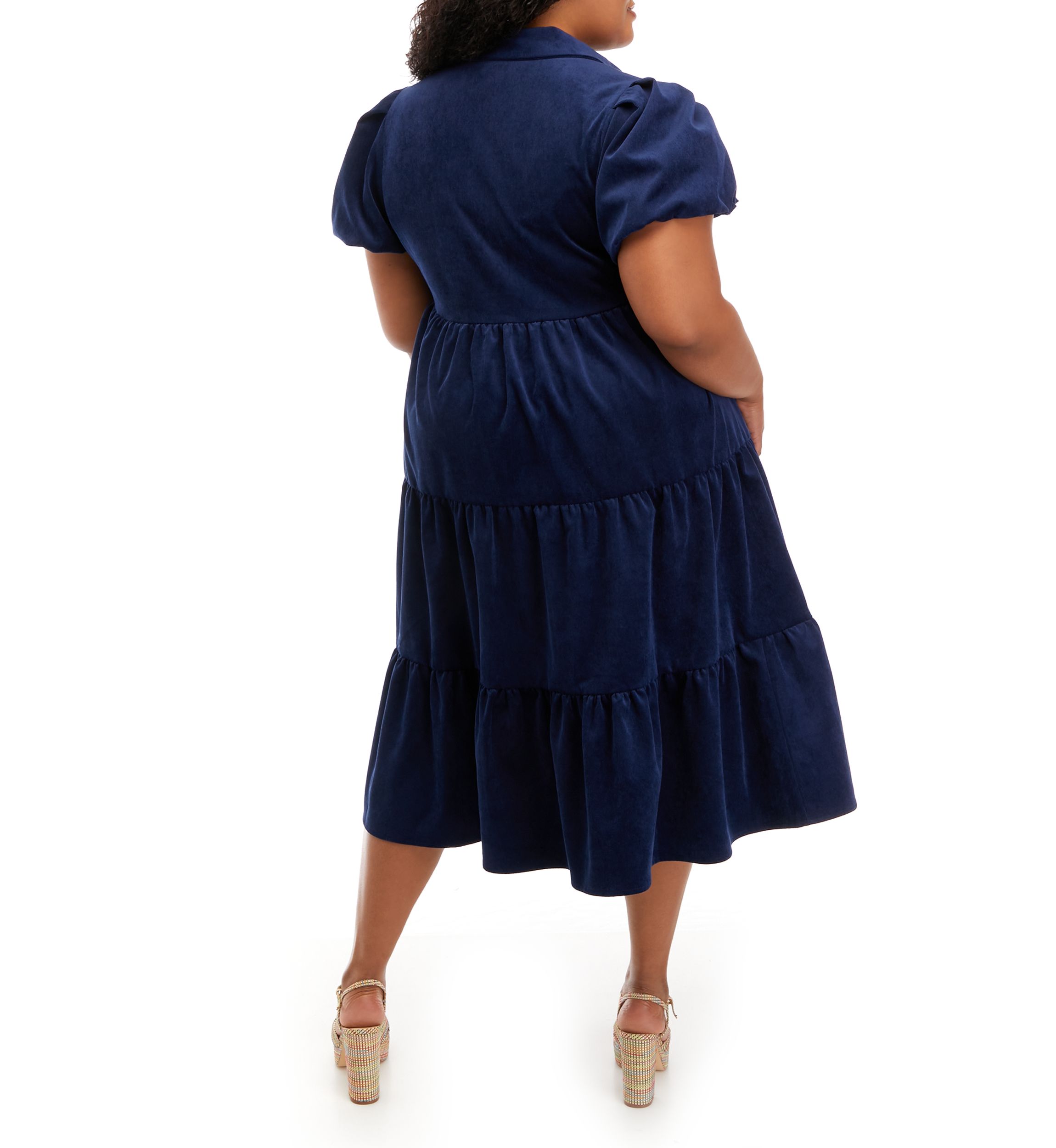 Plus Size Puff Sleeve Corduroy Dress