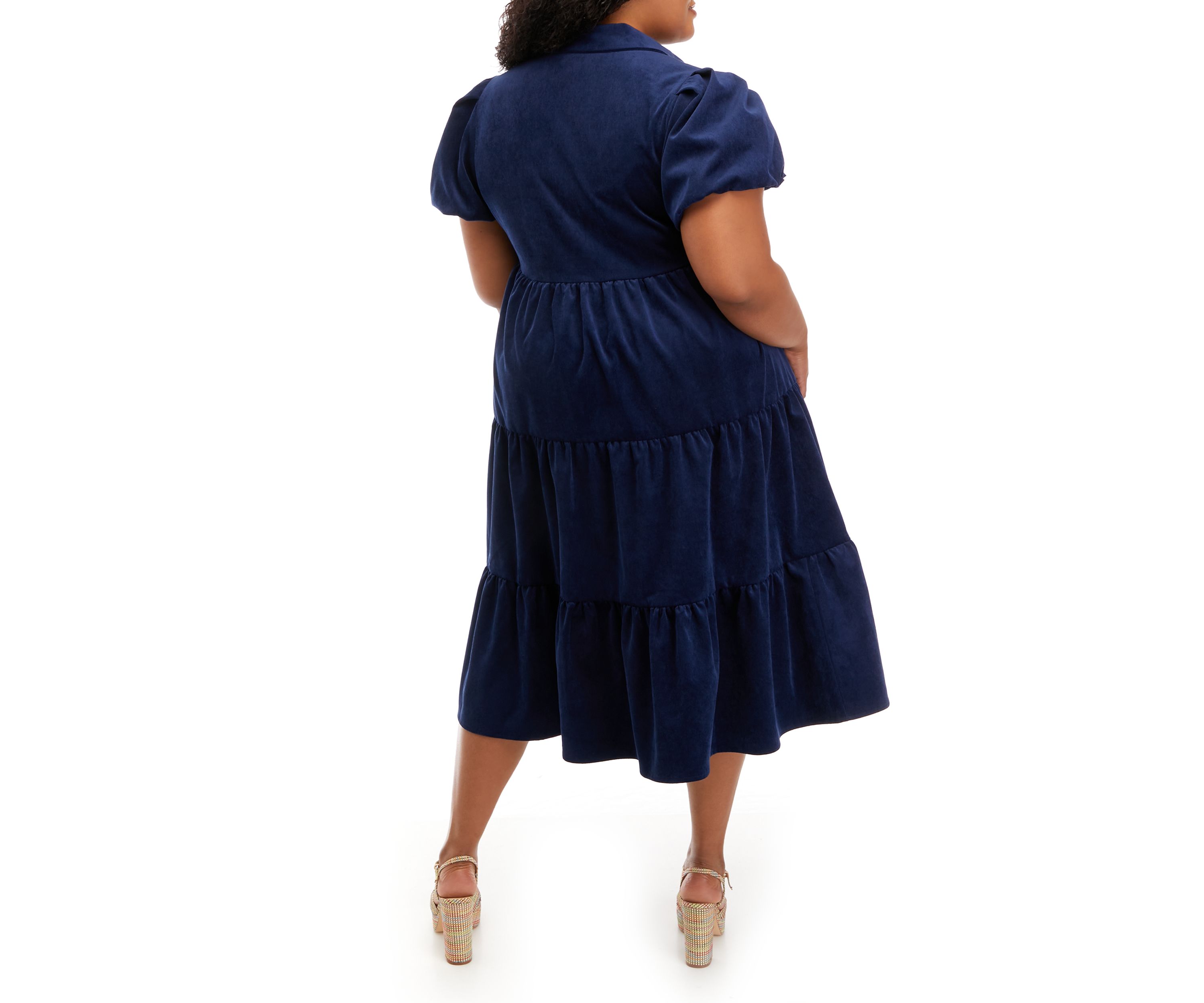 Plus Size Puff Sleeve Corduroy Dress