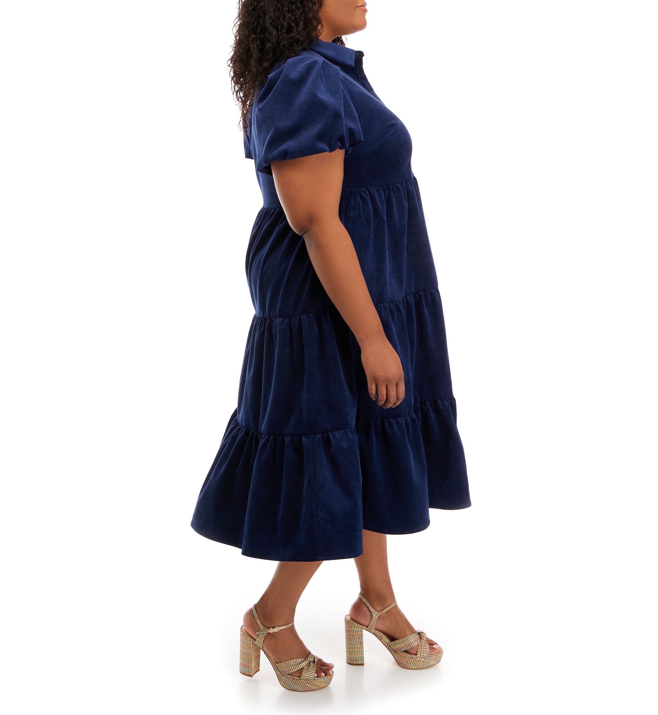 Plus Size Puff Sleeve Corduroy Dress