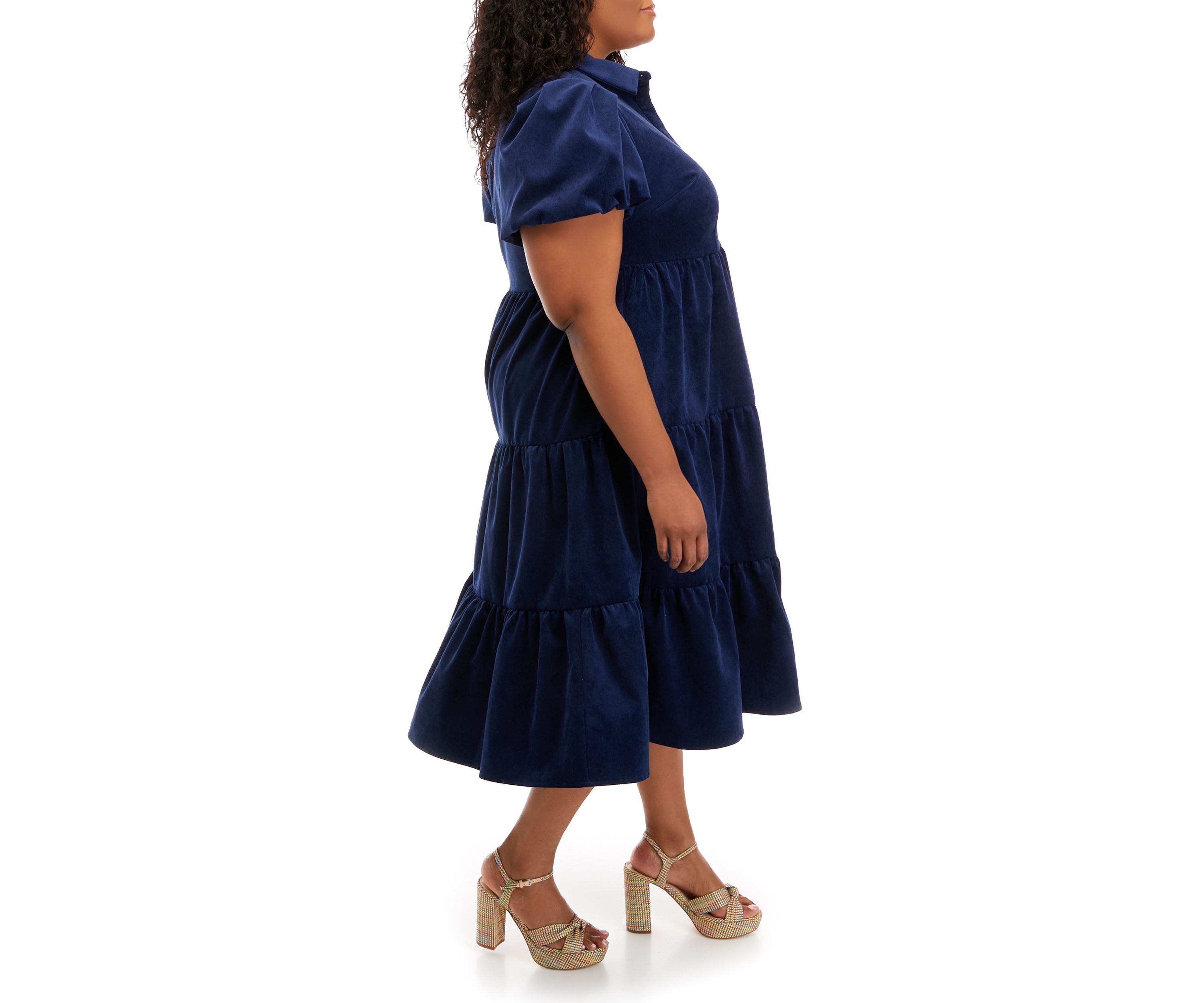 Plus Size Puff Sleeve Corduroy Dress