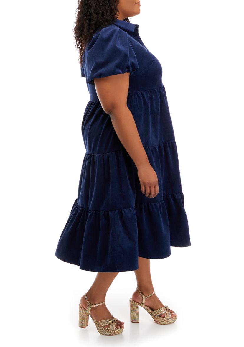 Plus Size Puff Sleeve Corduroy Dress