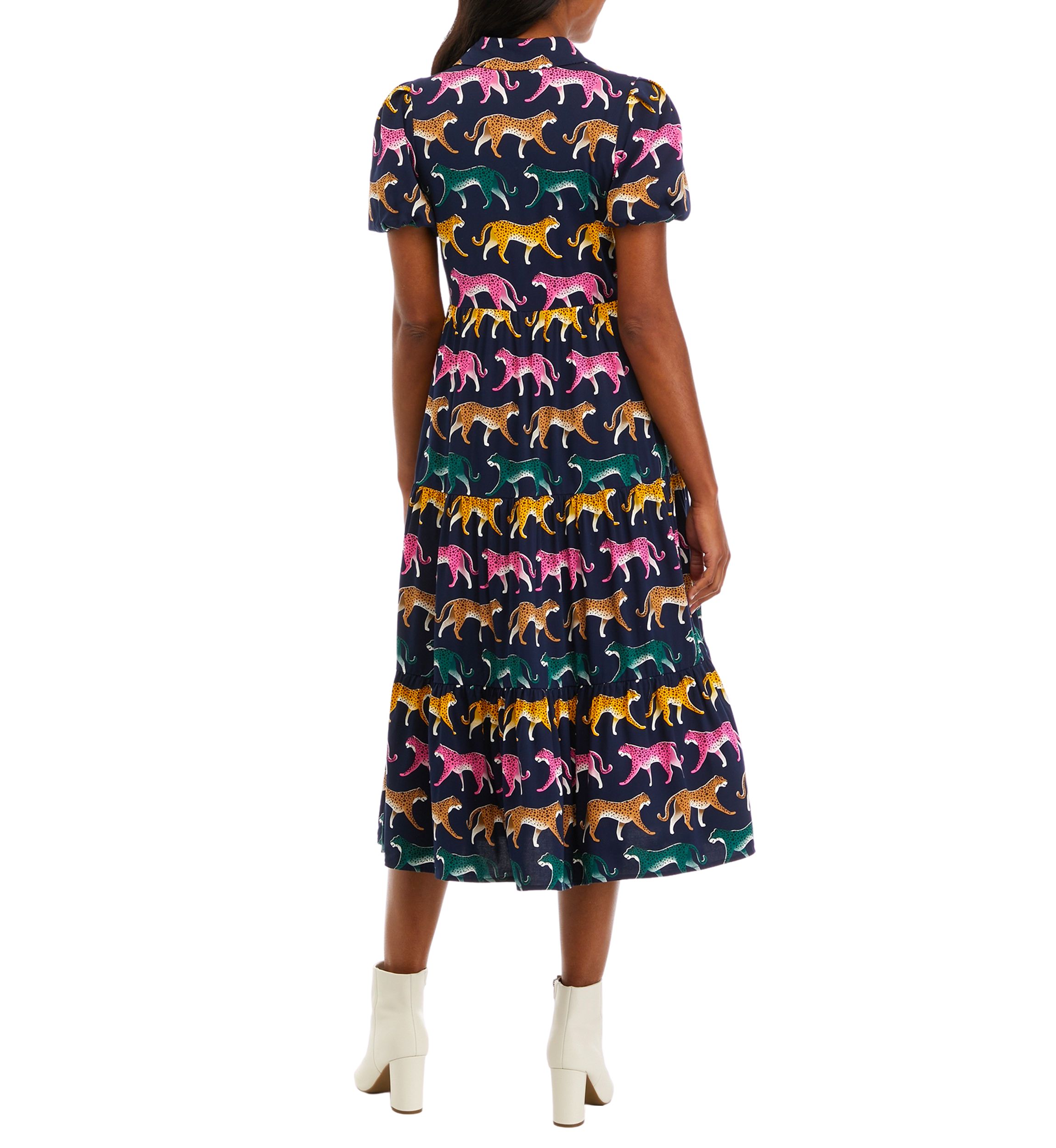 Womens Puff Sleeve Challis Dress