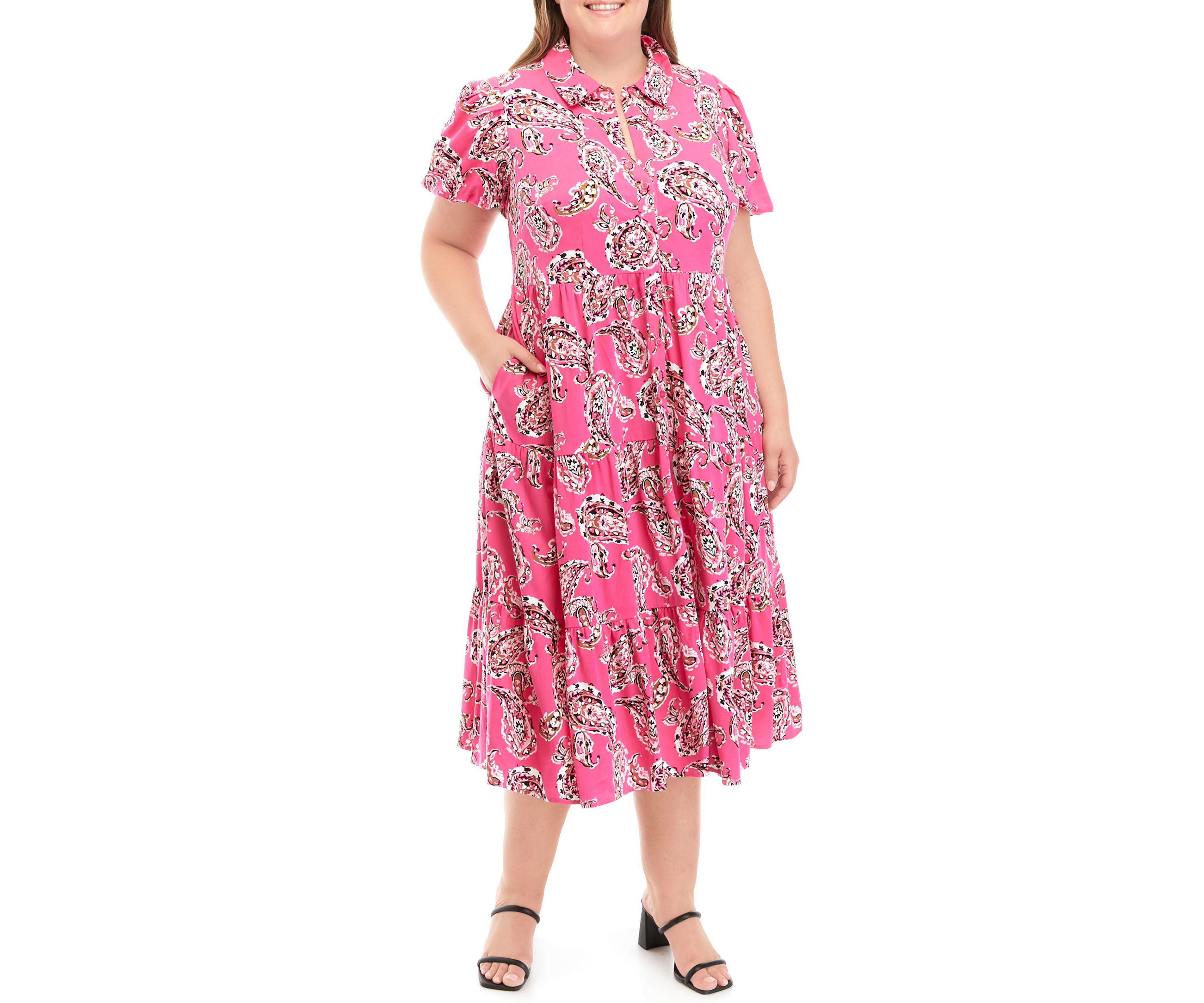 Plus Size Puff Sleeve Challis Dress