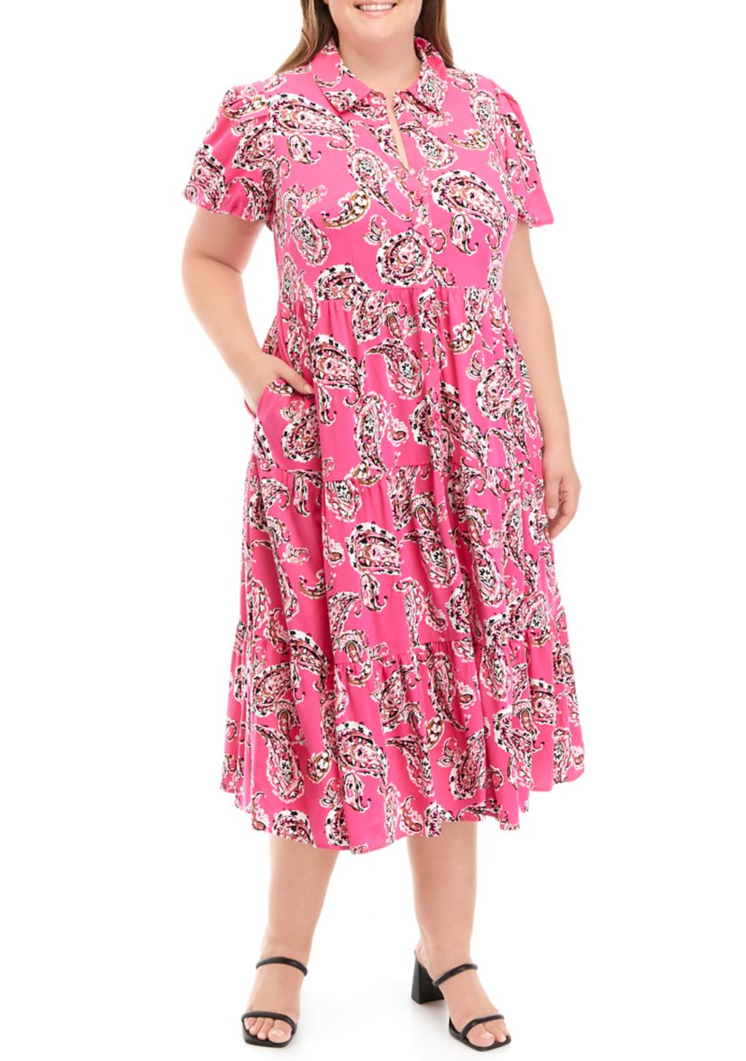 Plus Size Puff Sleeve Challis Dress