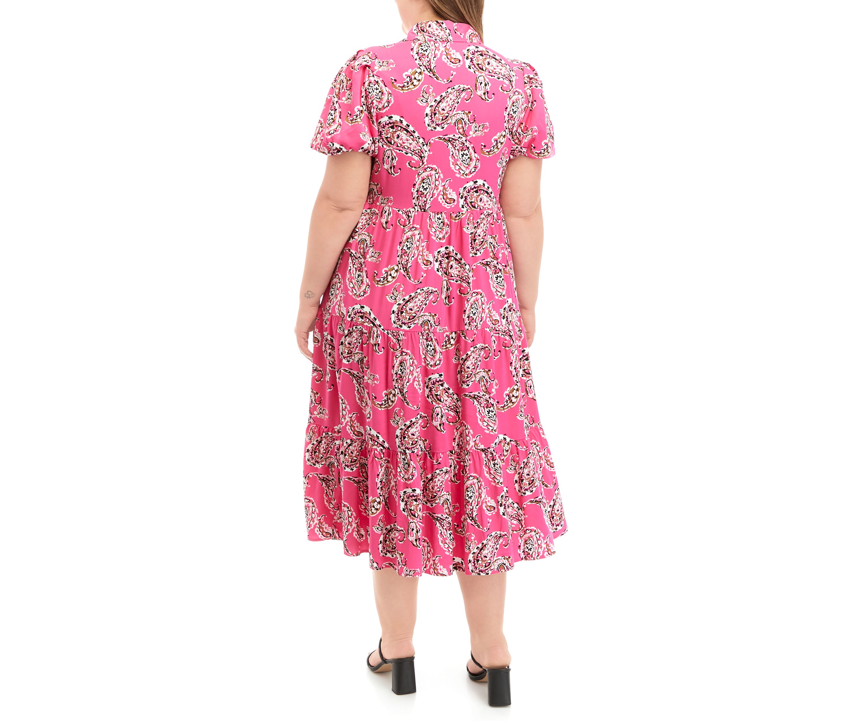 Plus Size Puff Sleeve Challis Dress