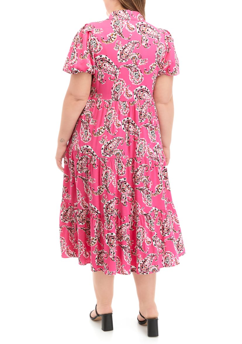 Plus Size Puff Sleeve Challis Dress