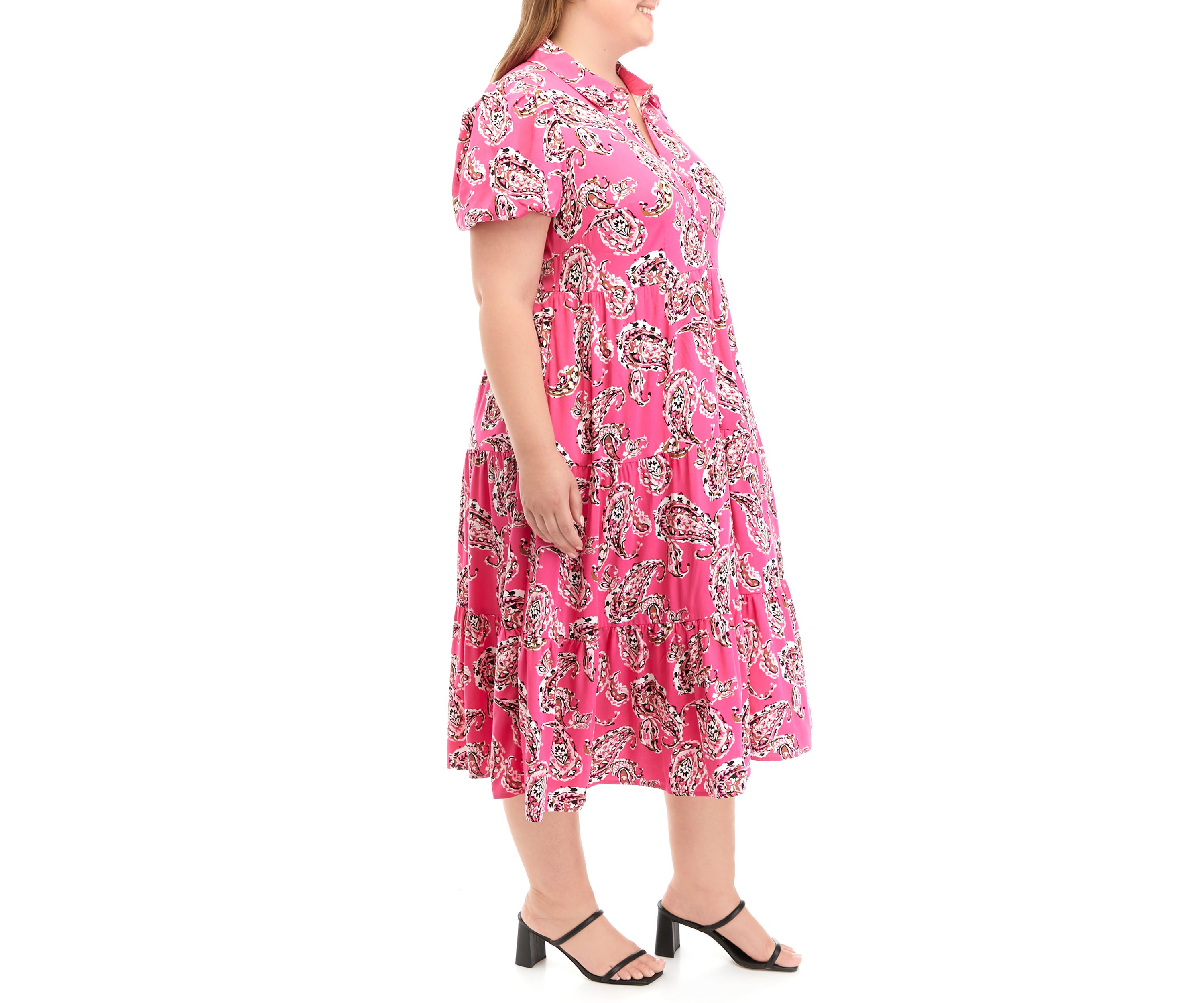 Plus Size Puff Sleeve Challis Dress