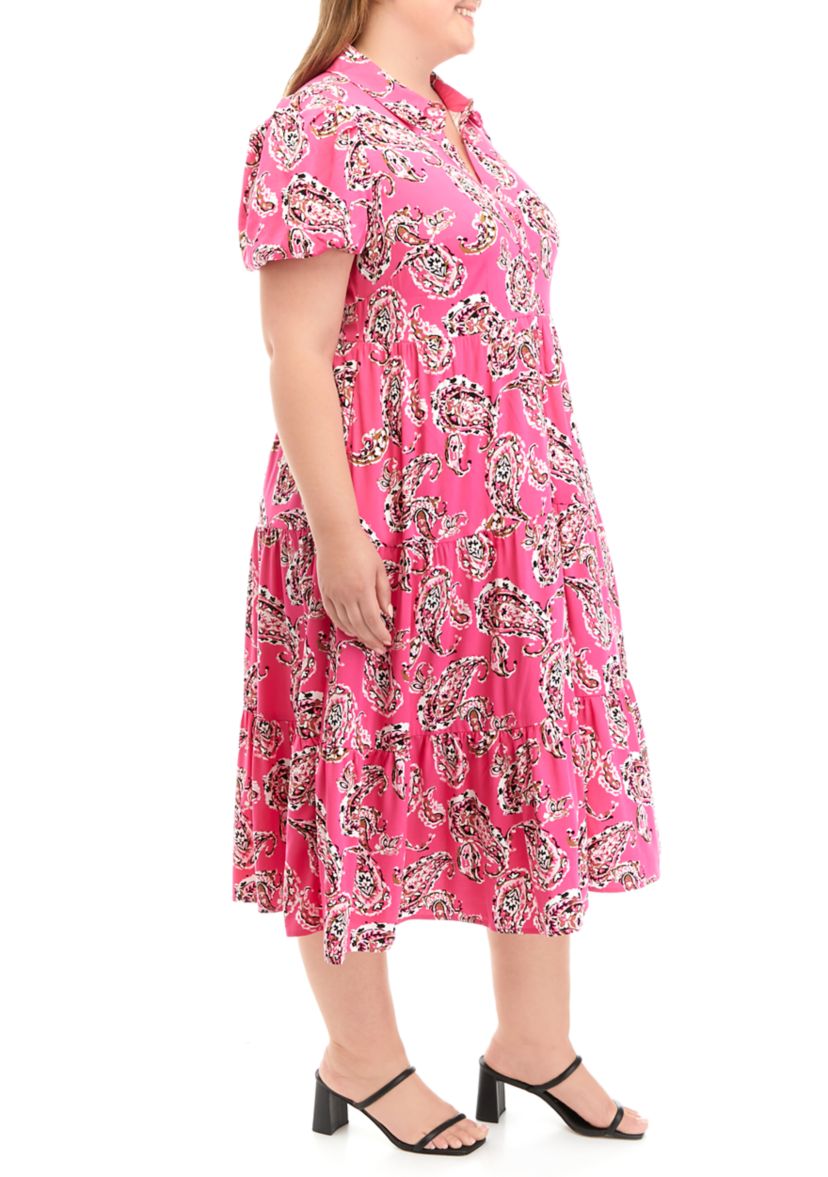Plus Size Puff Sleeve Challis Dress