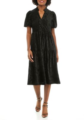 Crown & Ivy Women's Tiered Velvet Strip Lurex Dress | Belk