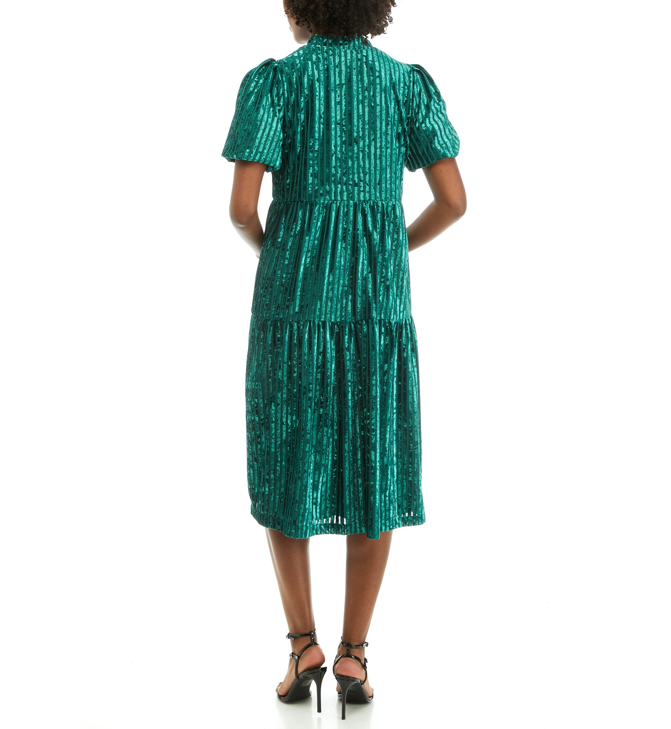 Crown & Ivy Women's Tiered Velvet Strip Lurex Dress | Belk