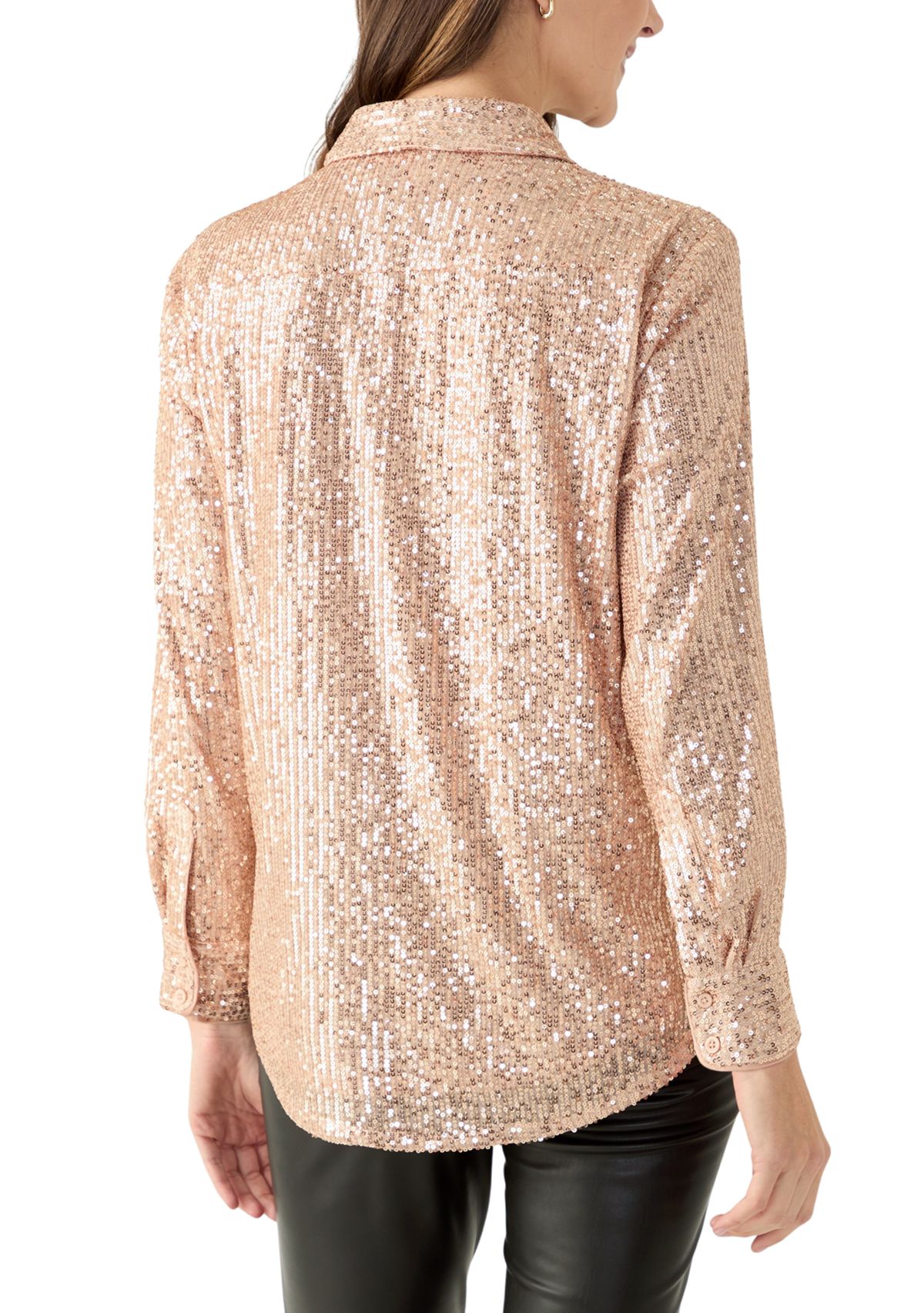 Womens Long Sleeve Sequin Boyfriend Shirt