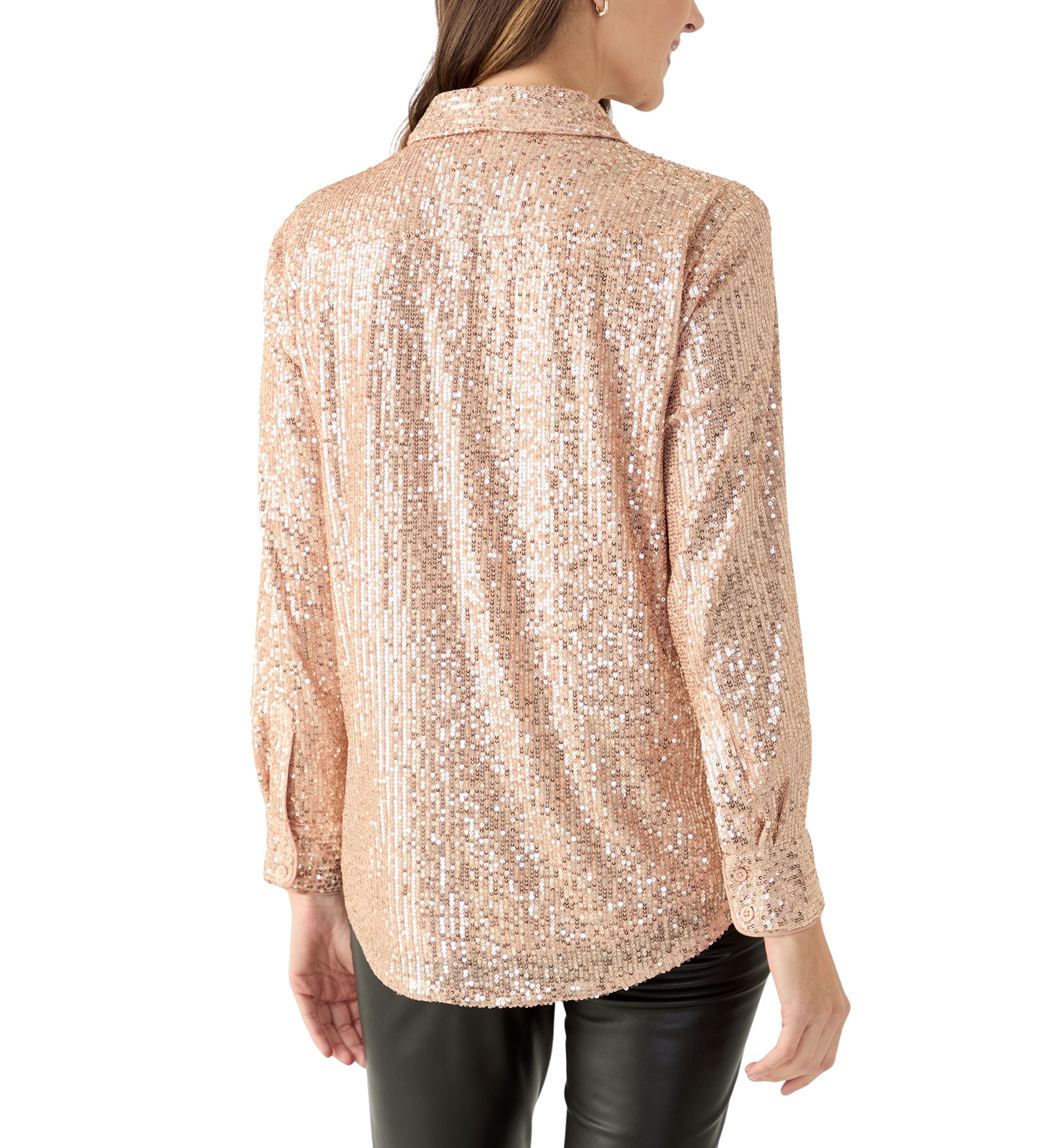 Womens Long Sleeve Sequin Boyfriend Shirt