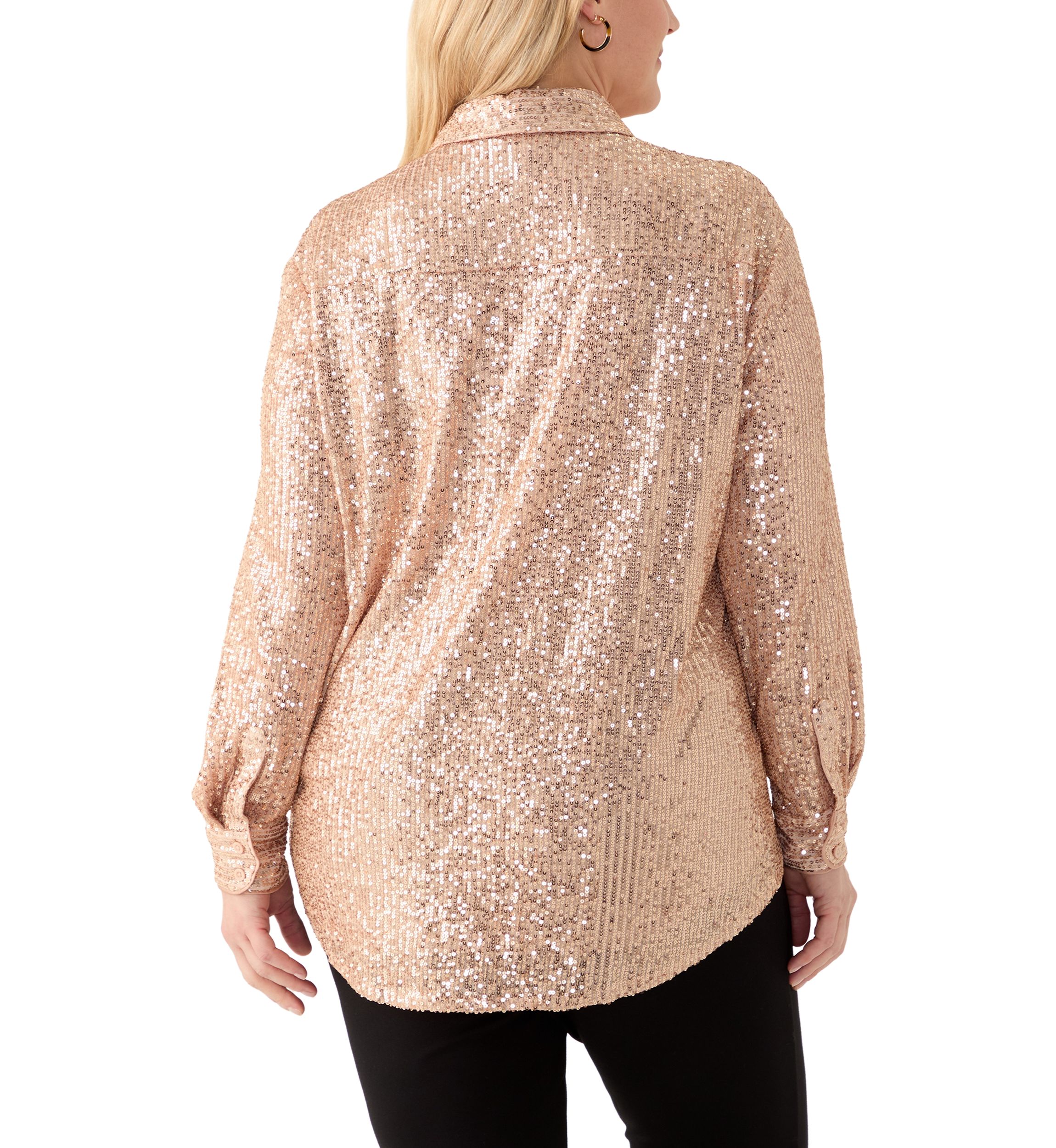 Plus Size Long Sleeve Sequin Boyfriend Shirt