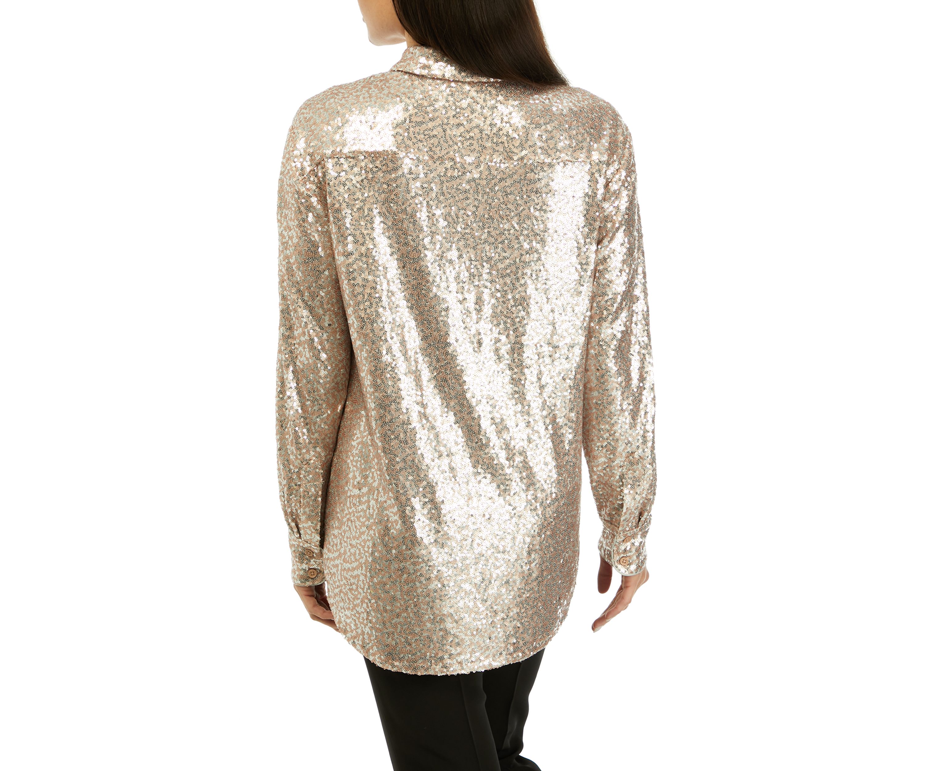 Womens Long Sleeve Sequin Boyfriend Shirt 