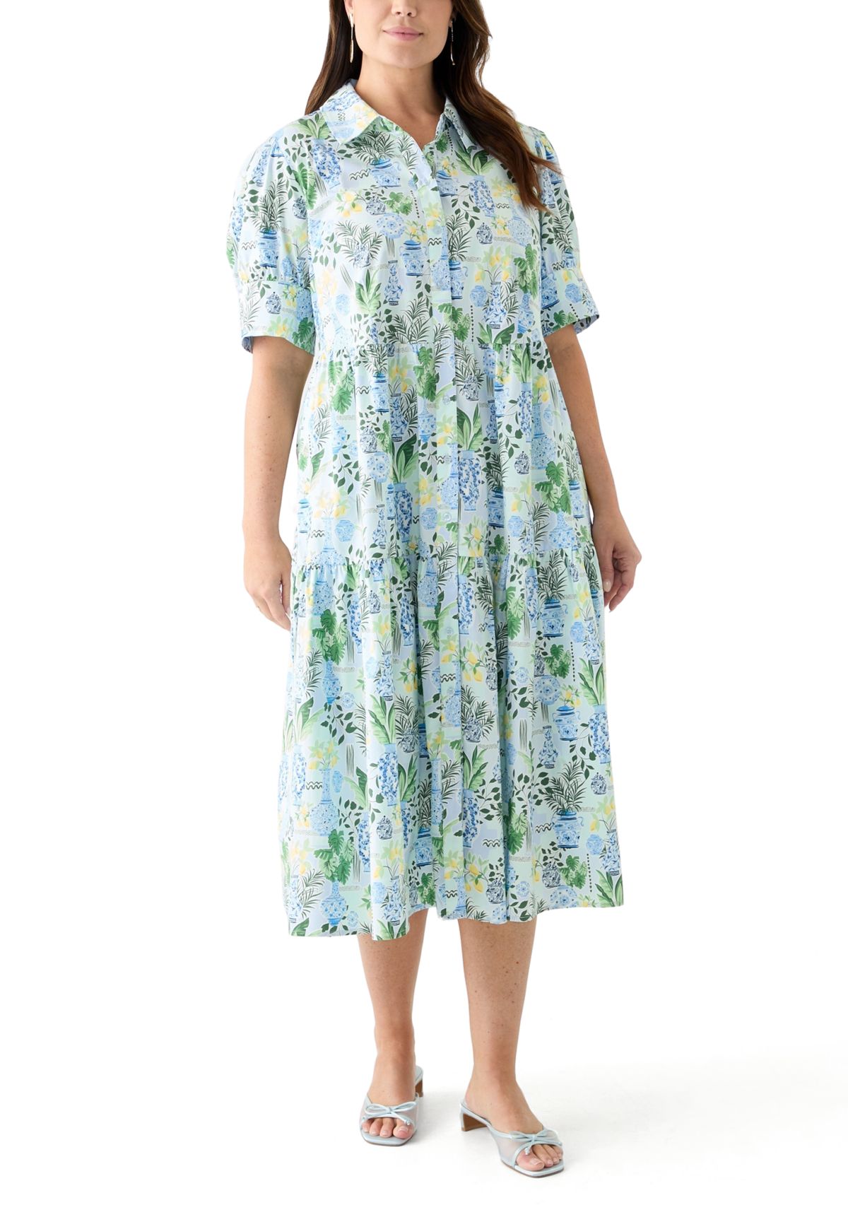 Plus Size Short Sleeve Printed Shirtdress