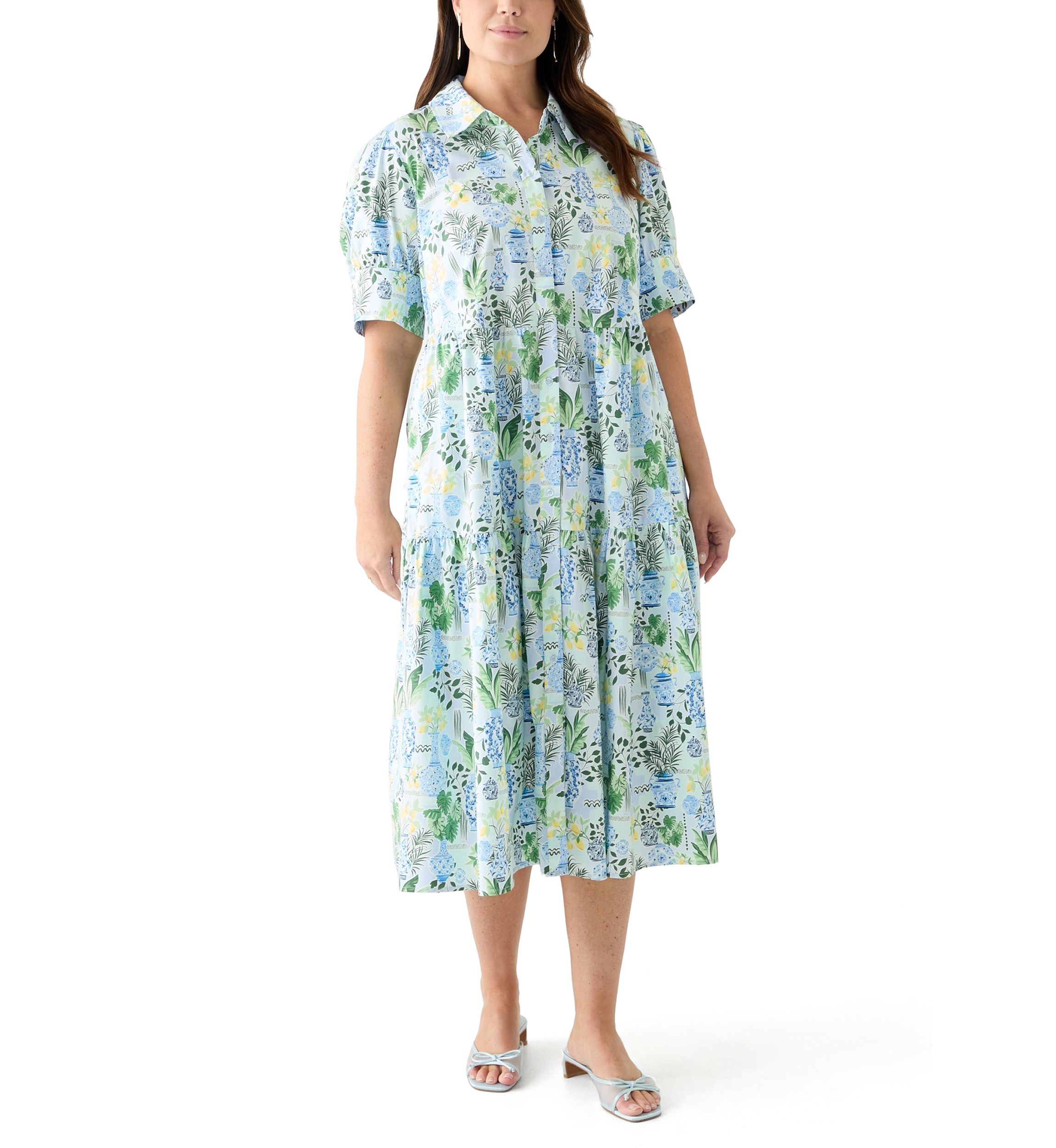 Plus Size Short Sleeve Printed Shirtdress