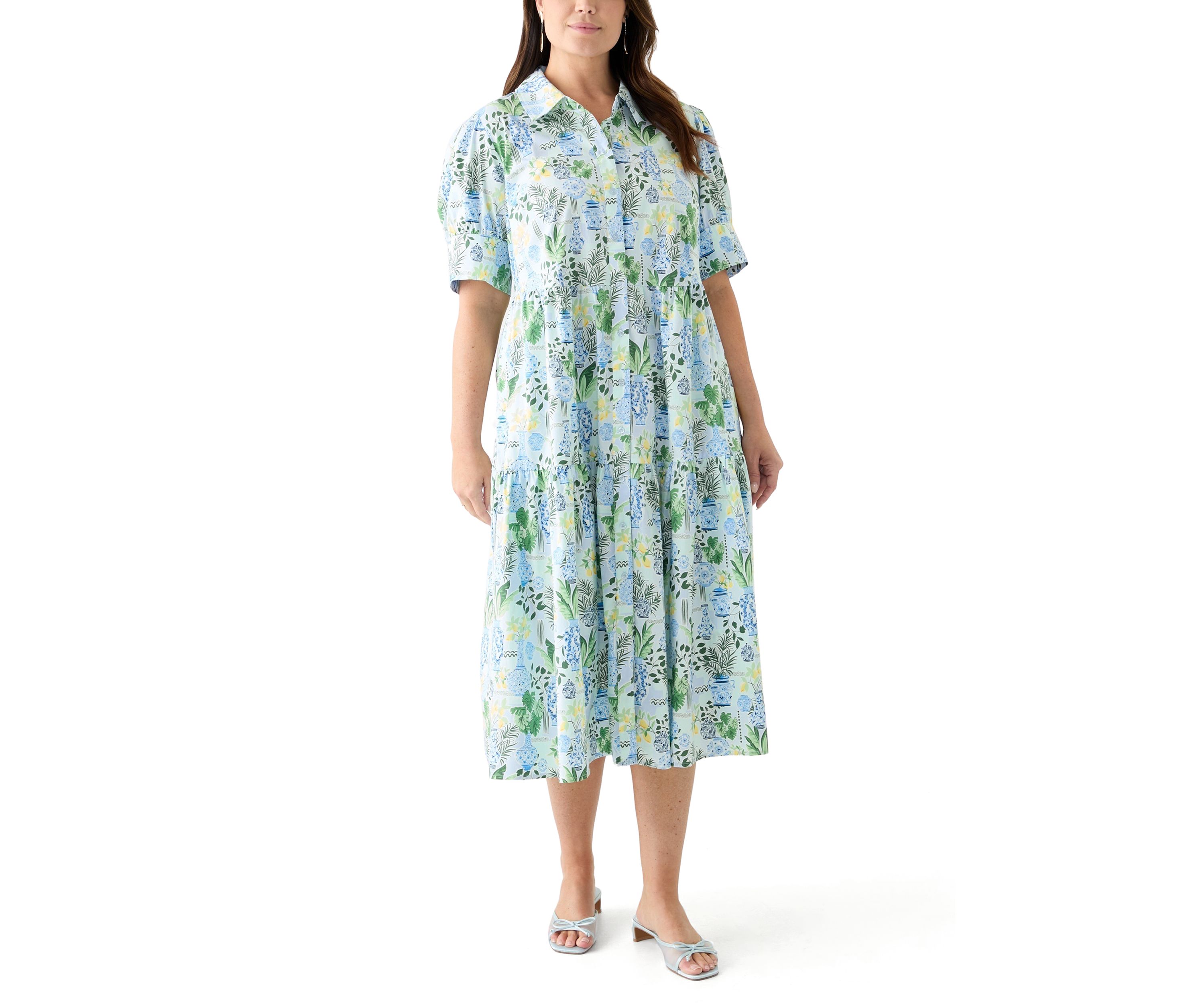 Plus Size Short Sleeve Printed Shirtdress