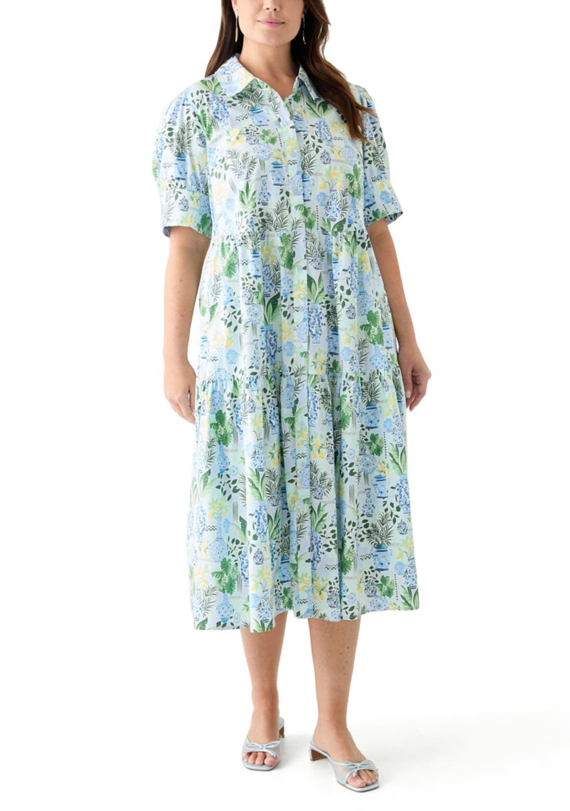 Plus Size Short Sleeve Printed Shirtdress