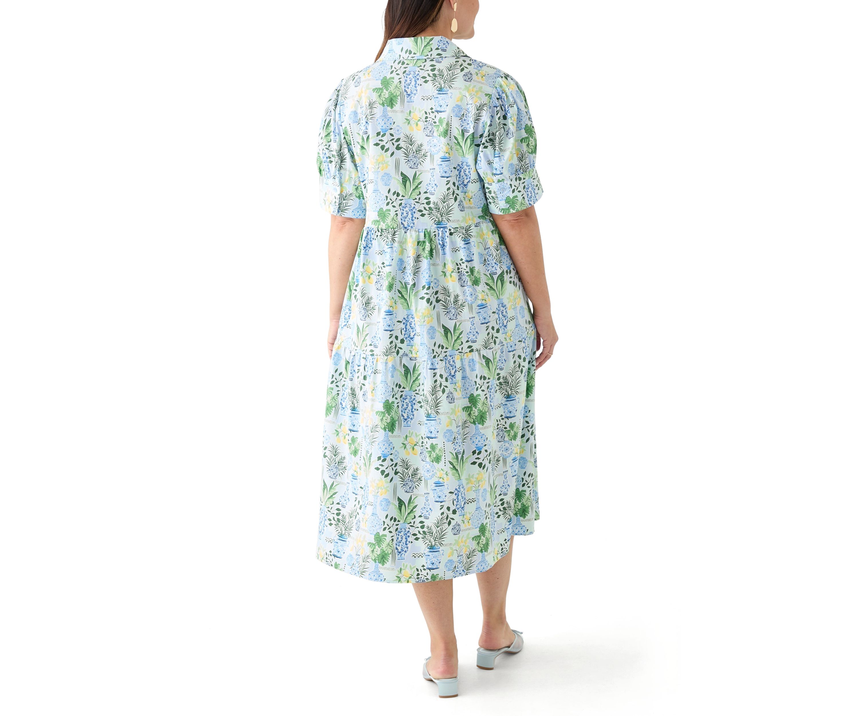 Plus Size Short Sleeve Printed Shirtdress