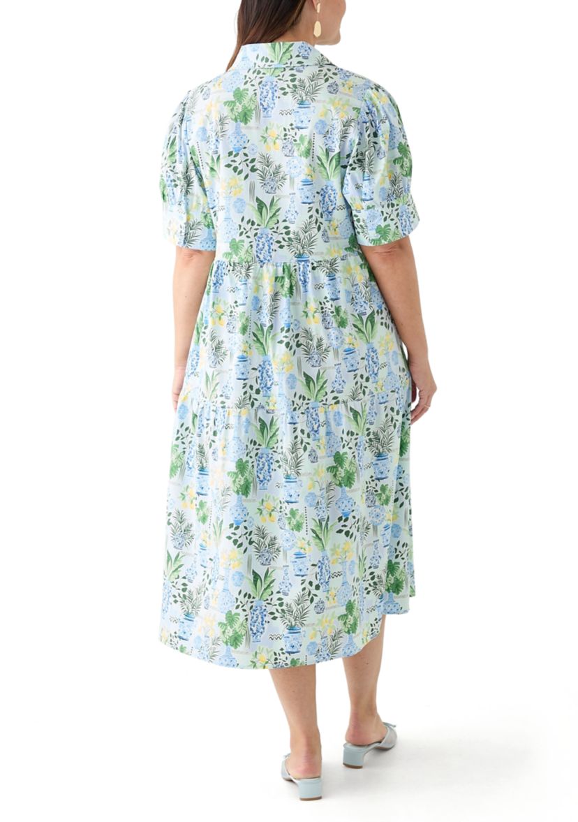 Plus Size Short Sleeve Printed Shirtdress
