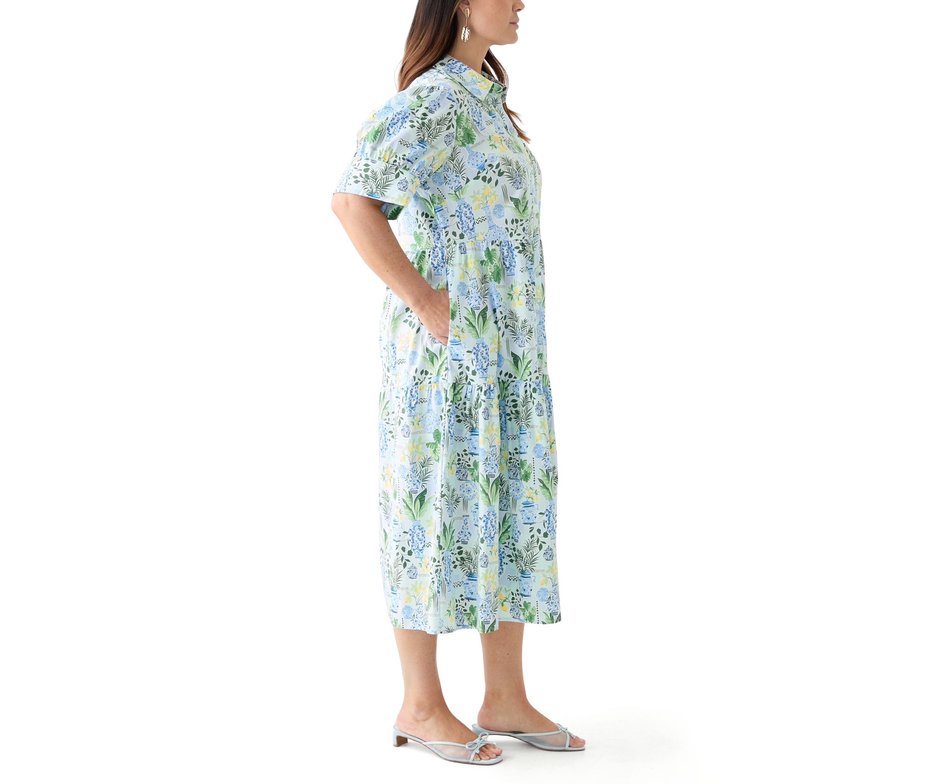Plus Size Short Sleeve Printed Shirtdress