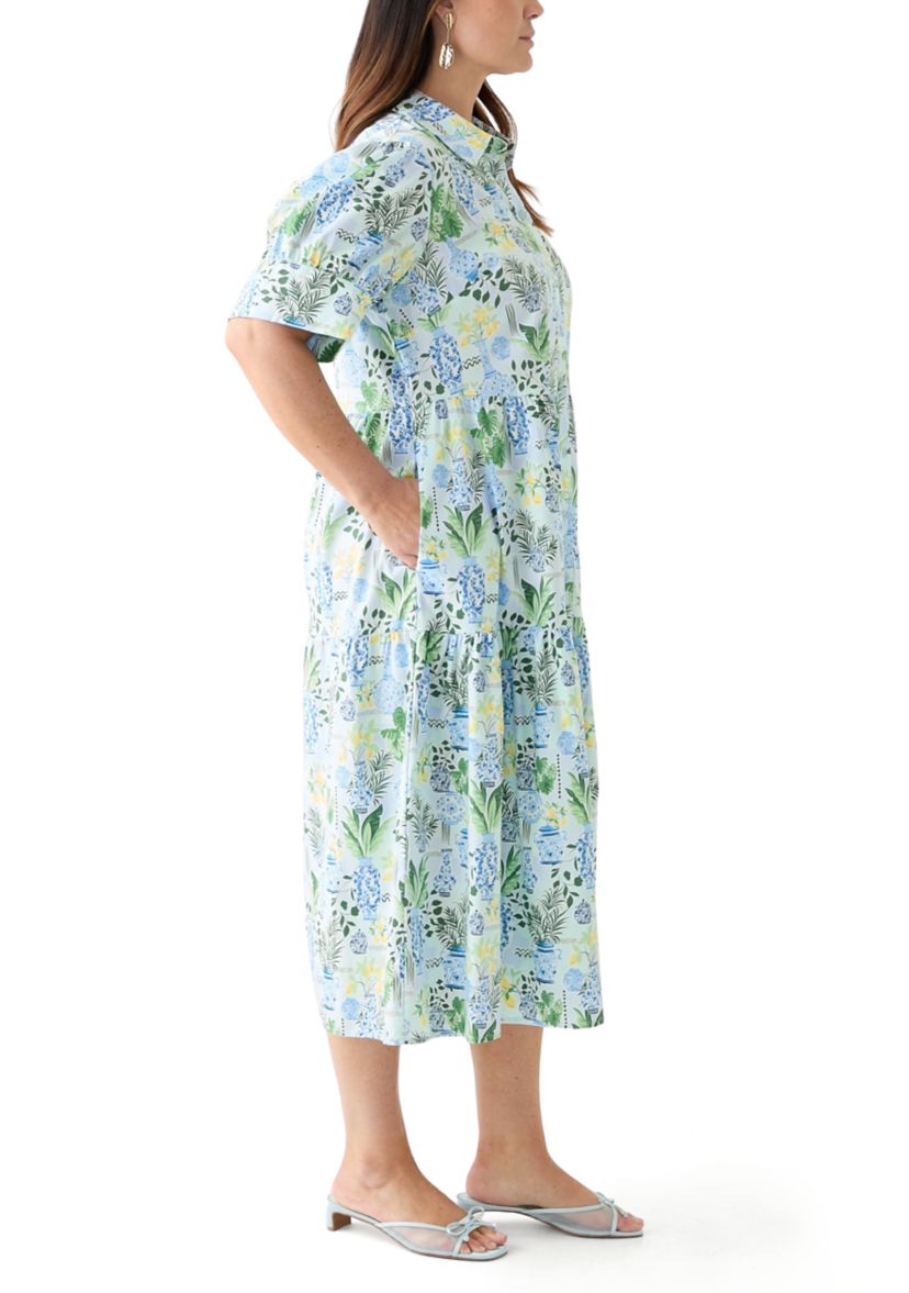 Plus Size Short Sleeve Printed Shirtdress