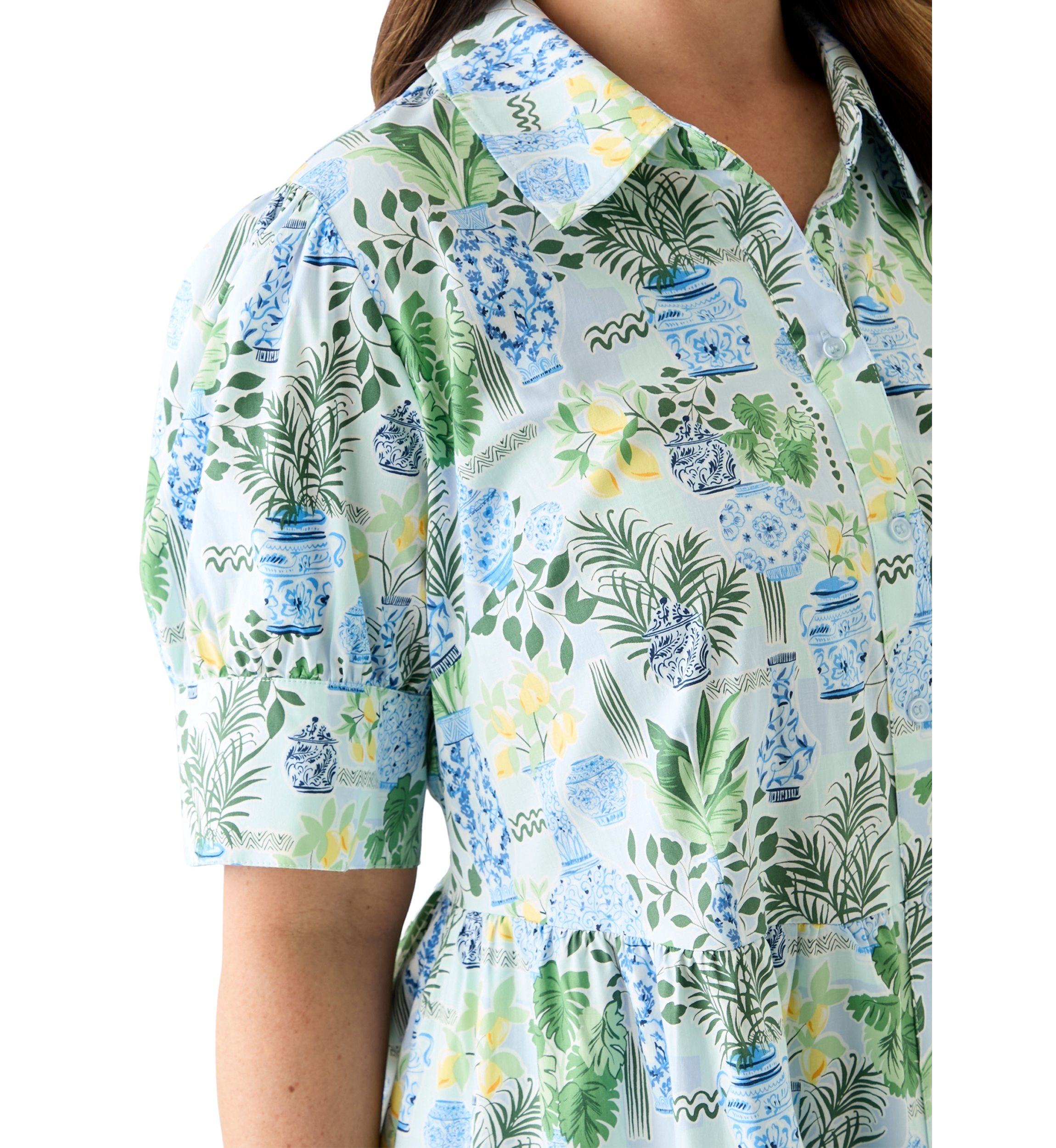 Plus Size Short Sleeve Printed Shirtdress