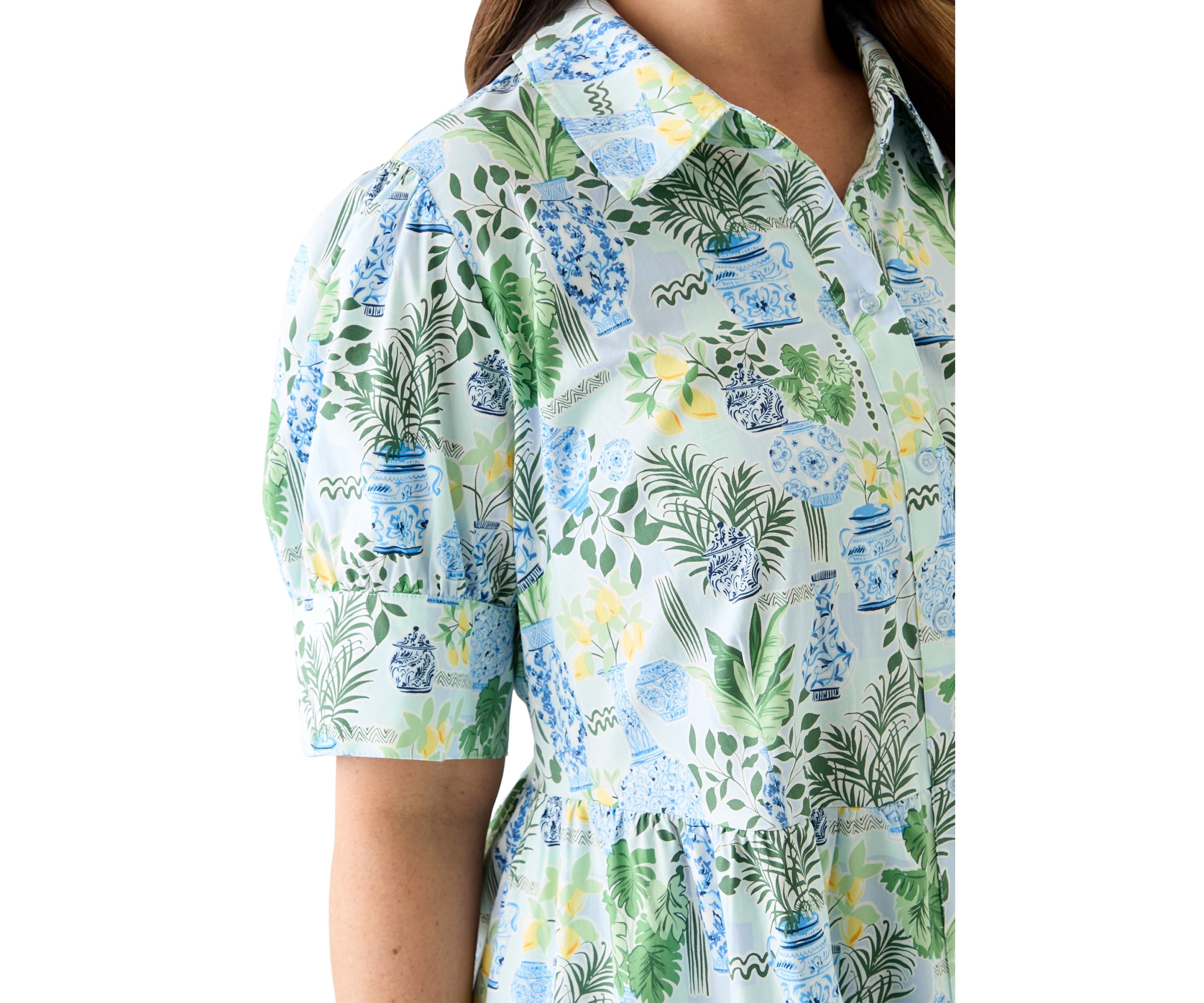 Plus Size Short Sleeve Printed Shirtdress