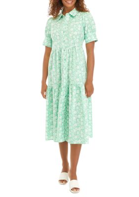 Crown Ivy Women s Floral Printed Midi Shirt Dress belk