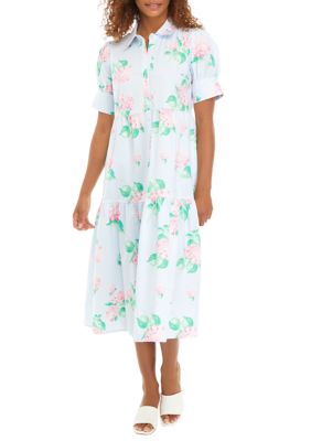 Women's Floral Printed Midi Shirt Dress