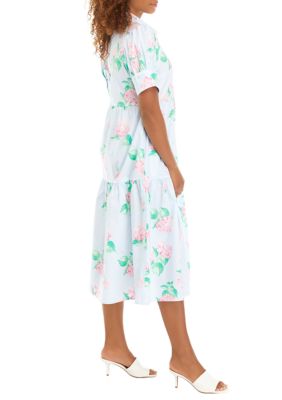 Women's Floral Printed Midi Shirt Dress