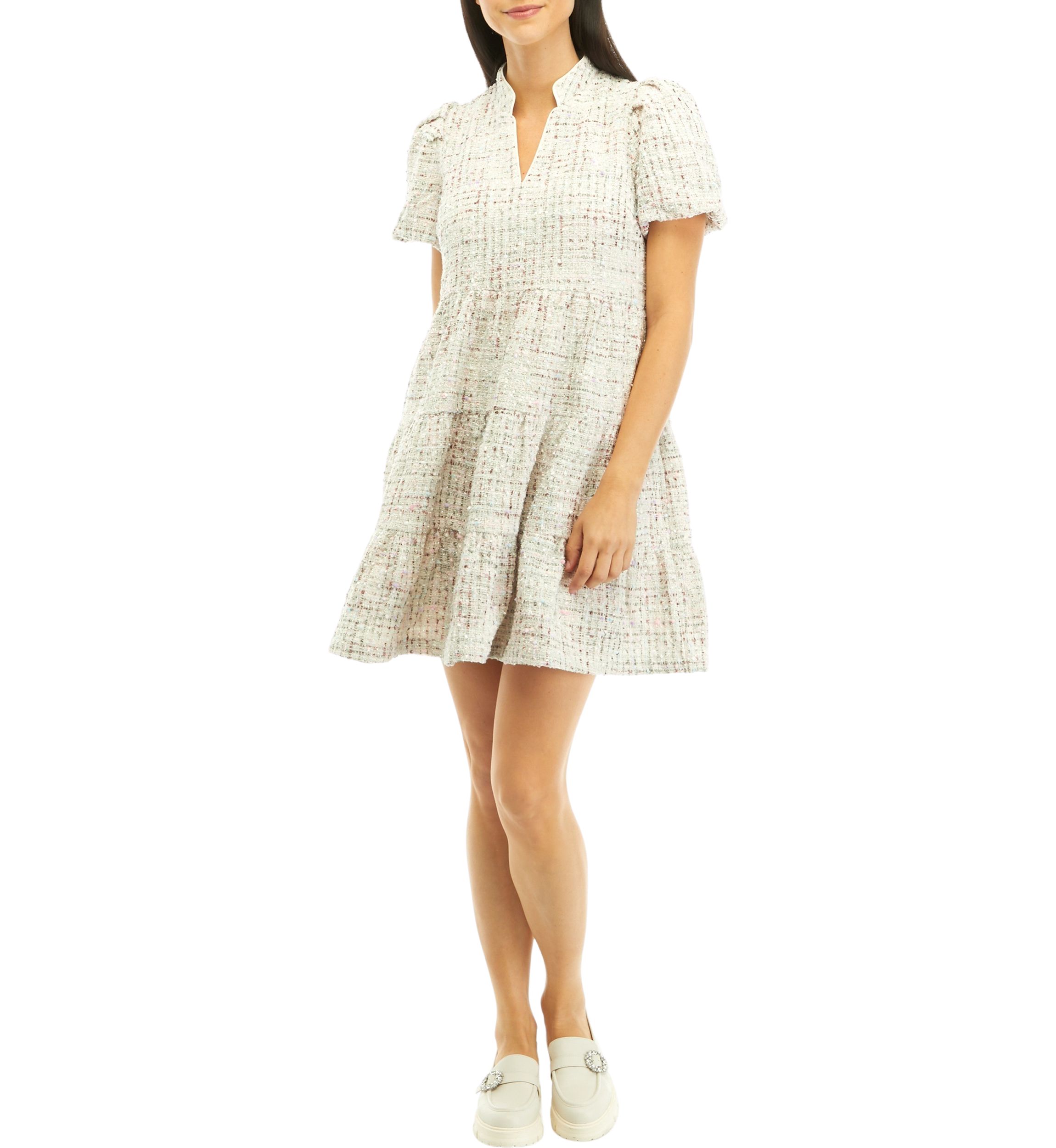 Womens Tweed Tiered Dress
