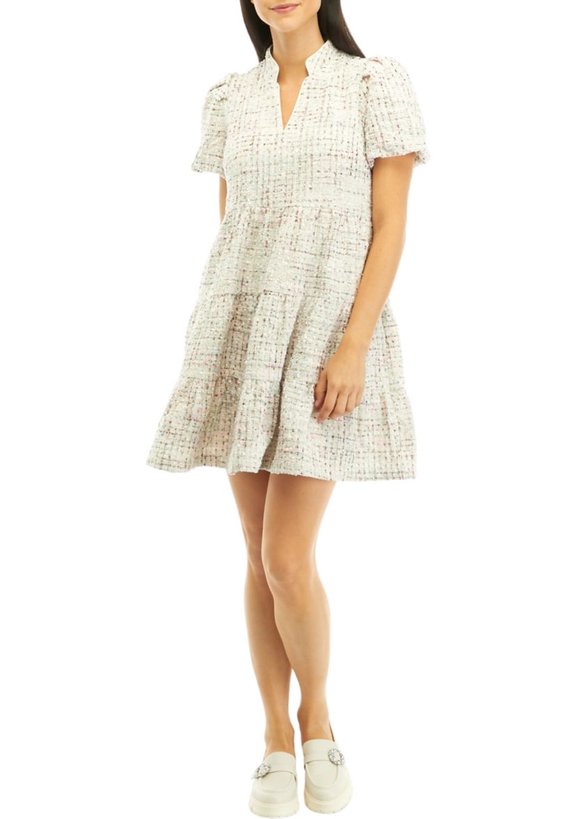 Womens Tweed Tiered Dress
