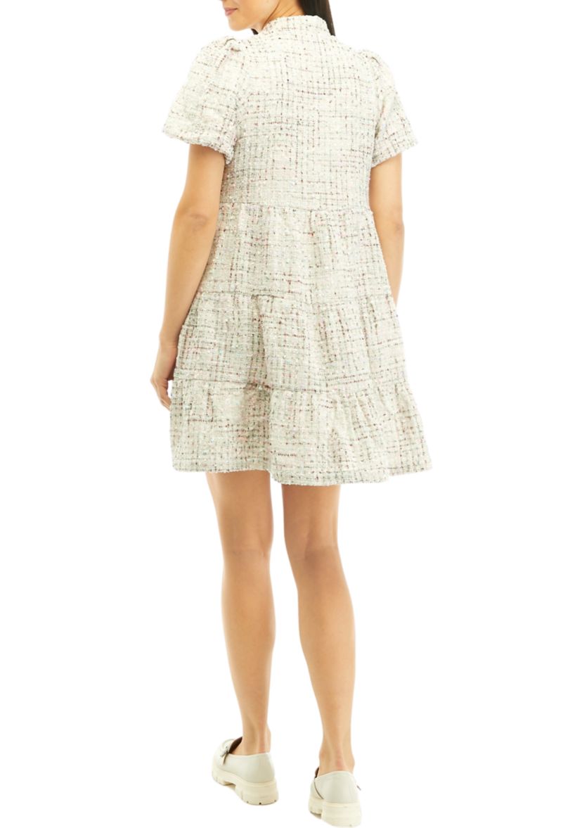 Womens Tweed Tiered Dress